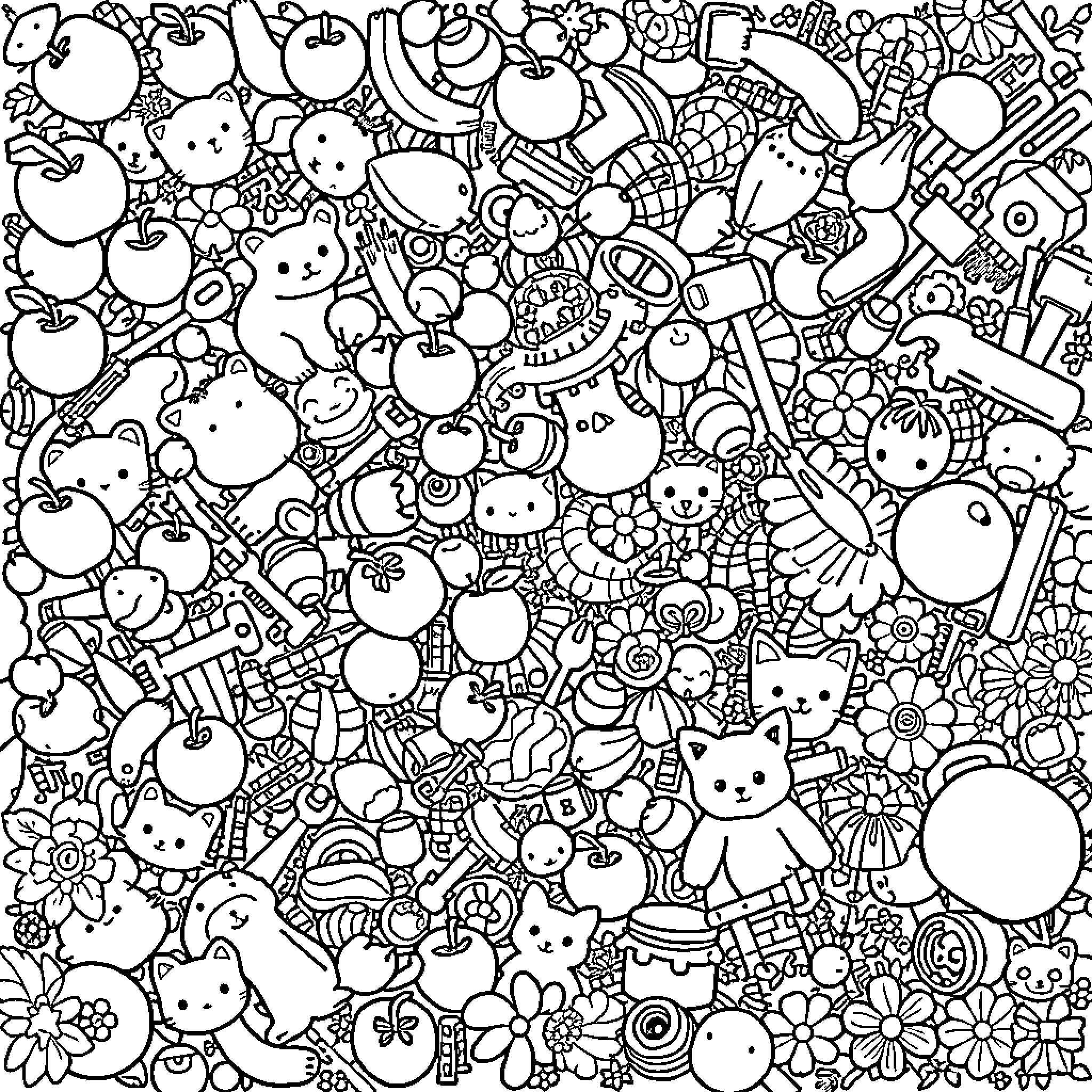 Object of Delightful Doodles and Whimsical Designs Coloring Page (free black-and-white line drawing printable PDF for all, from beginners to advanced learners, including children, teens, adults, and seniors)