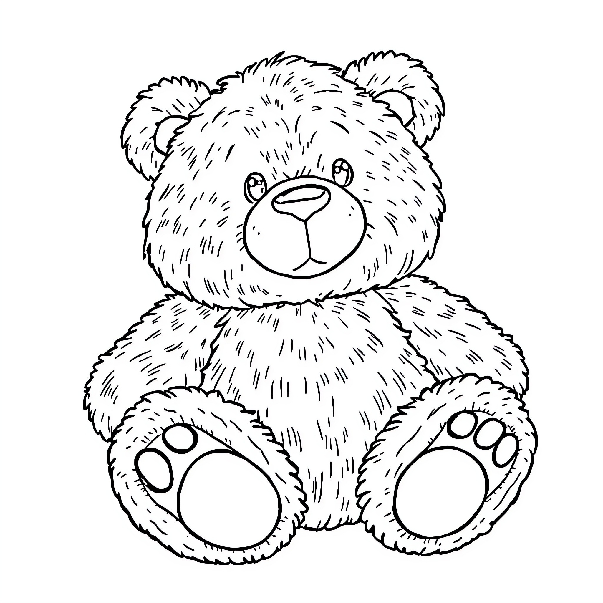 Bear hugs plush toy with cute expression Coloring Page (free black-and-white line drawing printable PDF for all, from beginners to advanced learners, including children, teens, adults, and seniors)