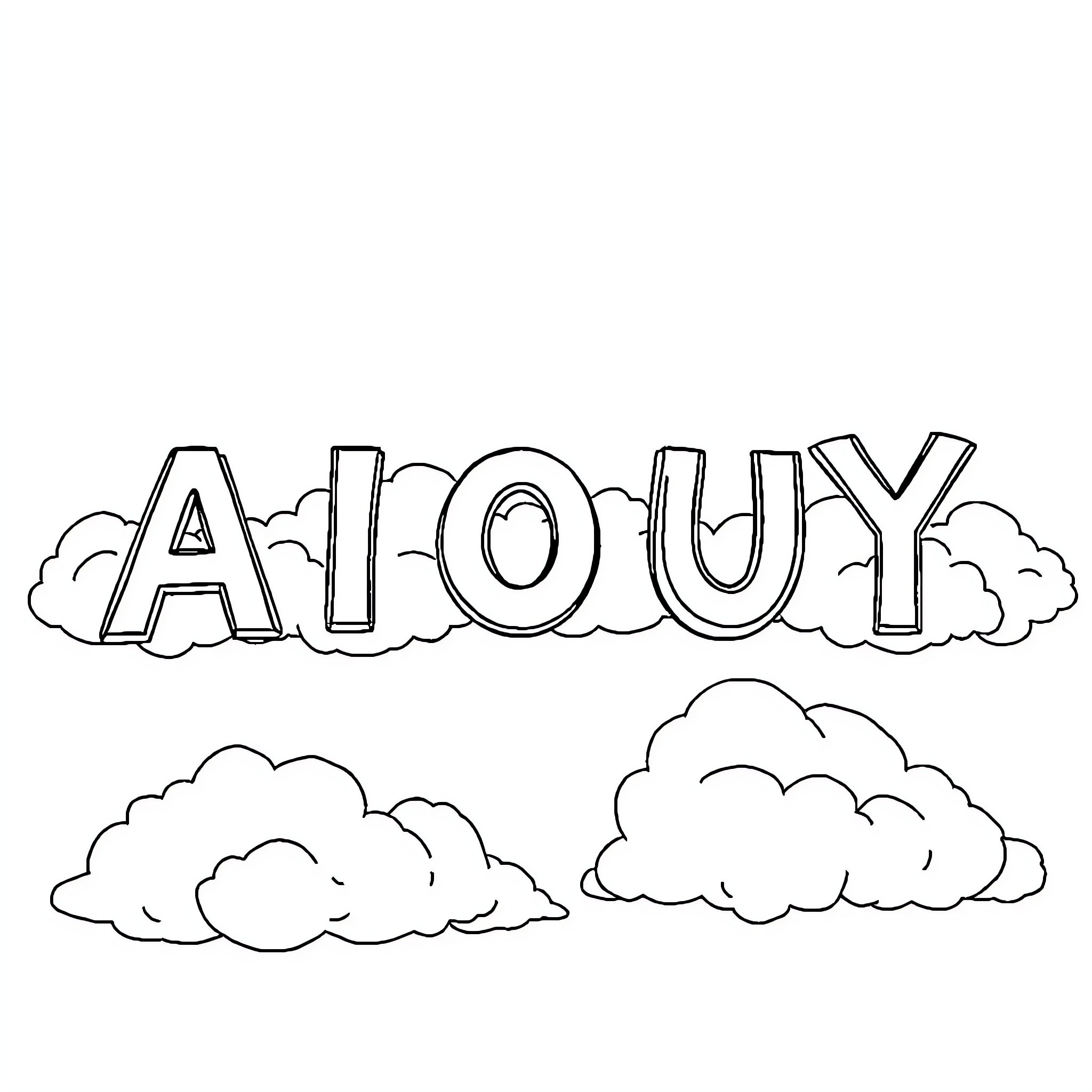Letter Aloud in Cloudy Sky Coloring Page (free black-and-white line drawing printable PDF for all, from beginners to advanced learners, including children, teens, adults, and seniors)