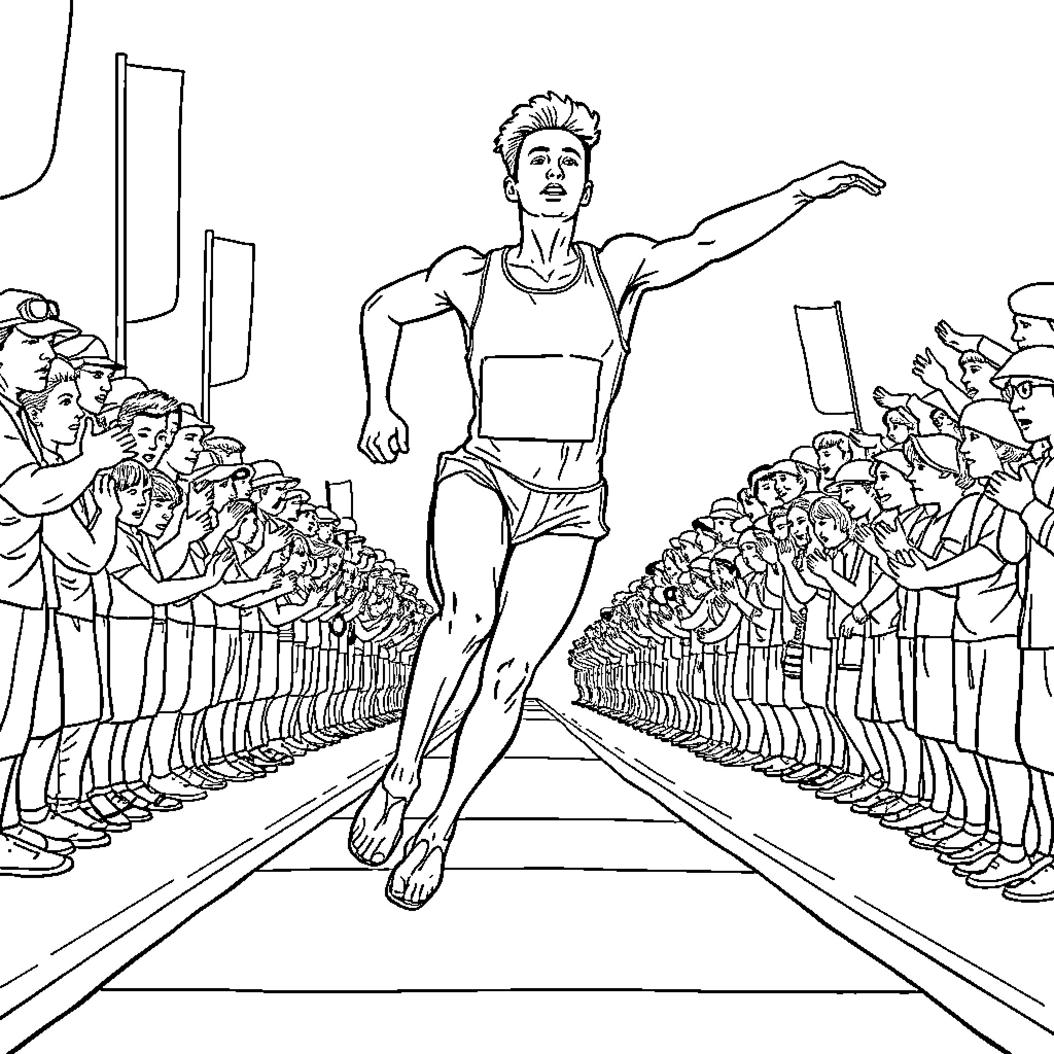 Gymnast performing on the balance beam in front of crowd Coloring Page (free black-and-white line drawing printable PDF for all, from beginners to advanced learners, including children, teens, adults, and seniors)