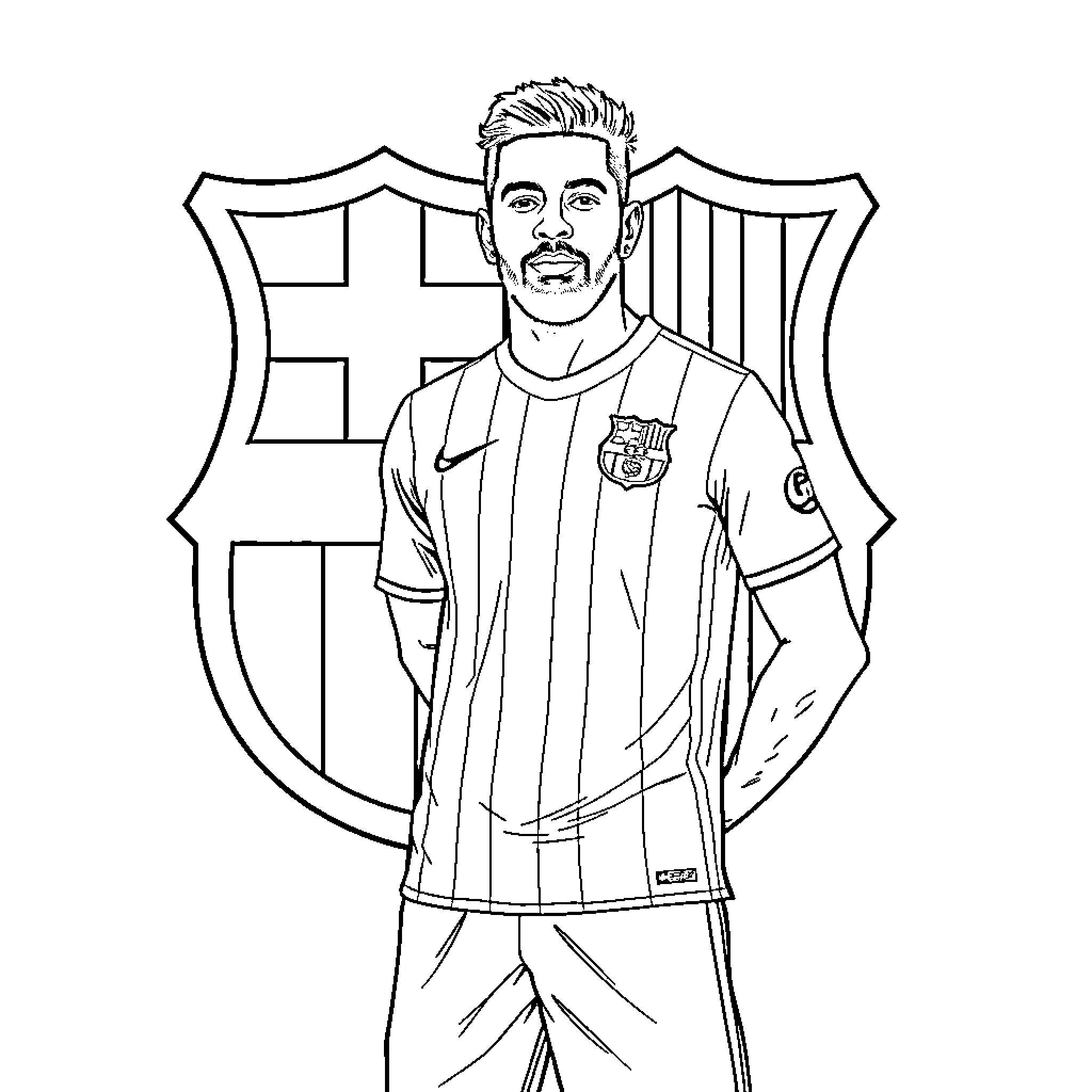 Lamine Yamal - Soccer player posing in uniform Coloring Page (free black-and-white line drawing printable PDF for all, from beginners to advanced learners, including children, teens, adults, and seniors)