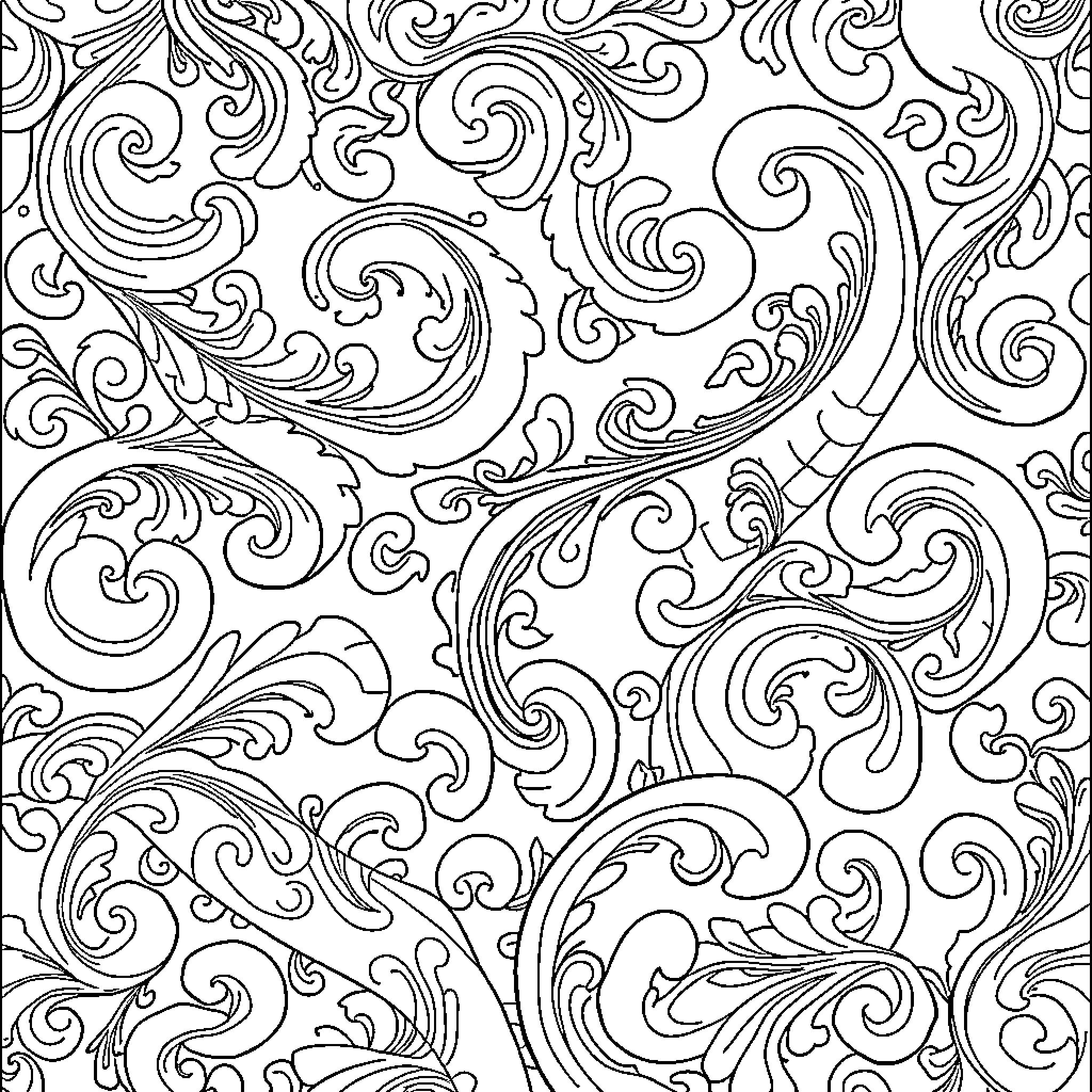 Paisley Patterns of Intricate Swirls Coloring Page (free black-and-white line drawing printable PDF for all, from beginners to advanced learners, including children, teens, adults, and seniors)