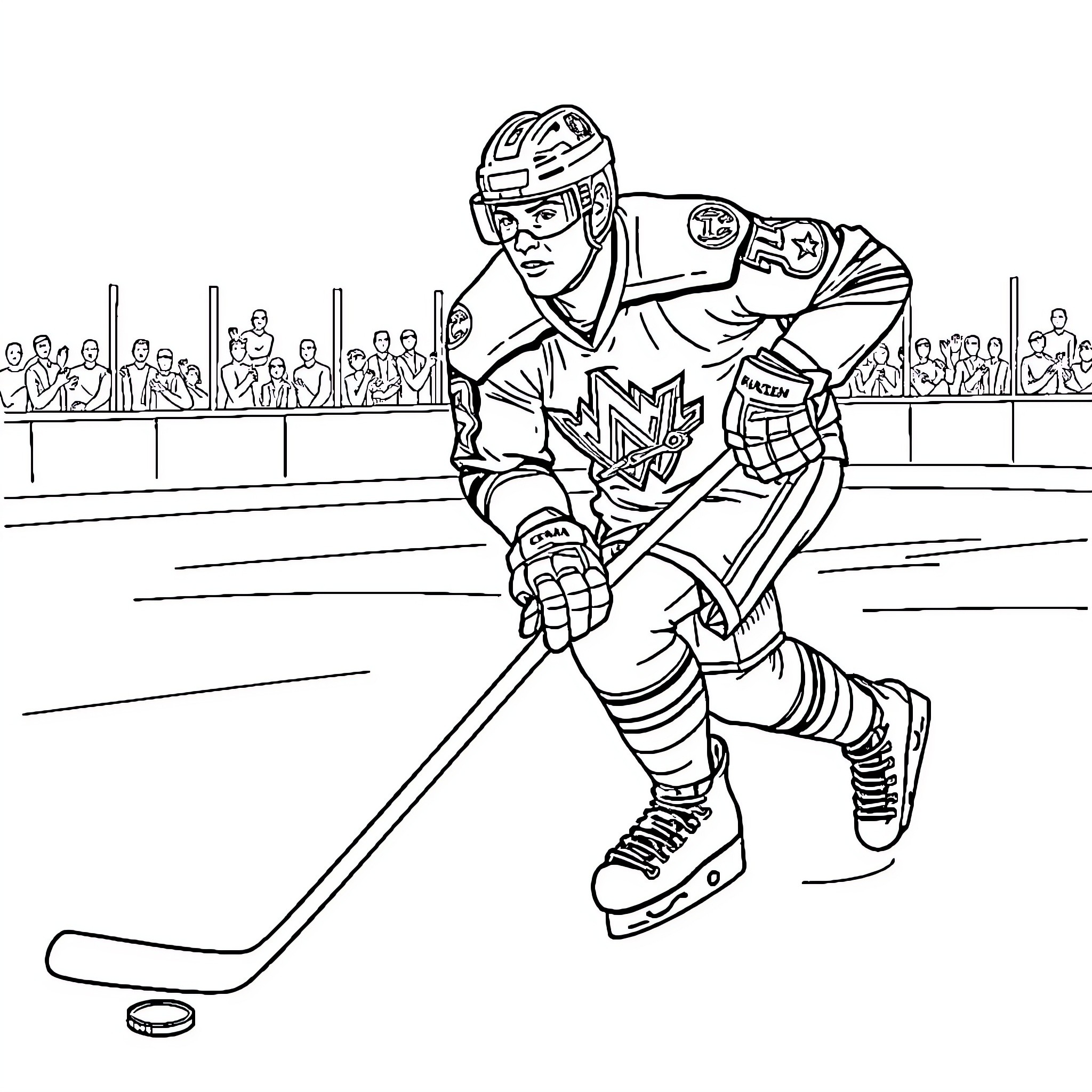 John Cena Skating and Competing in Ice Hockey Match Coloring Page (free black-and-white line drawing printable PDF for all, from beginners to advanced learners, including children, teens, adults, and seniors)