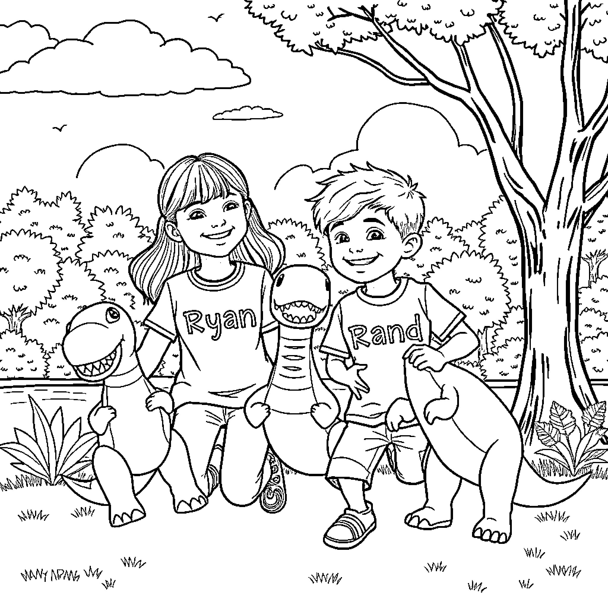 Child playing with pet in outdoor park Coloring Page (free black-and-white line drawing printable PDF for all, from beginners to advanced learners, including children, teens, adults, and seniors)