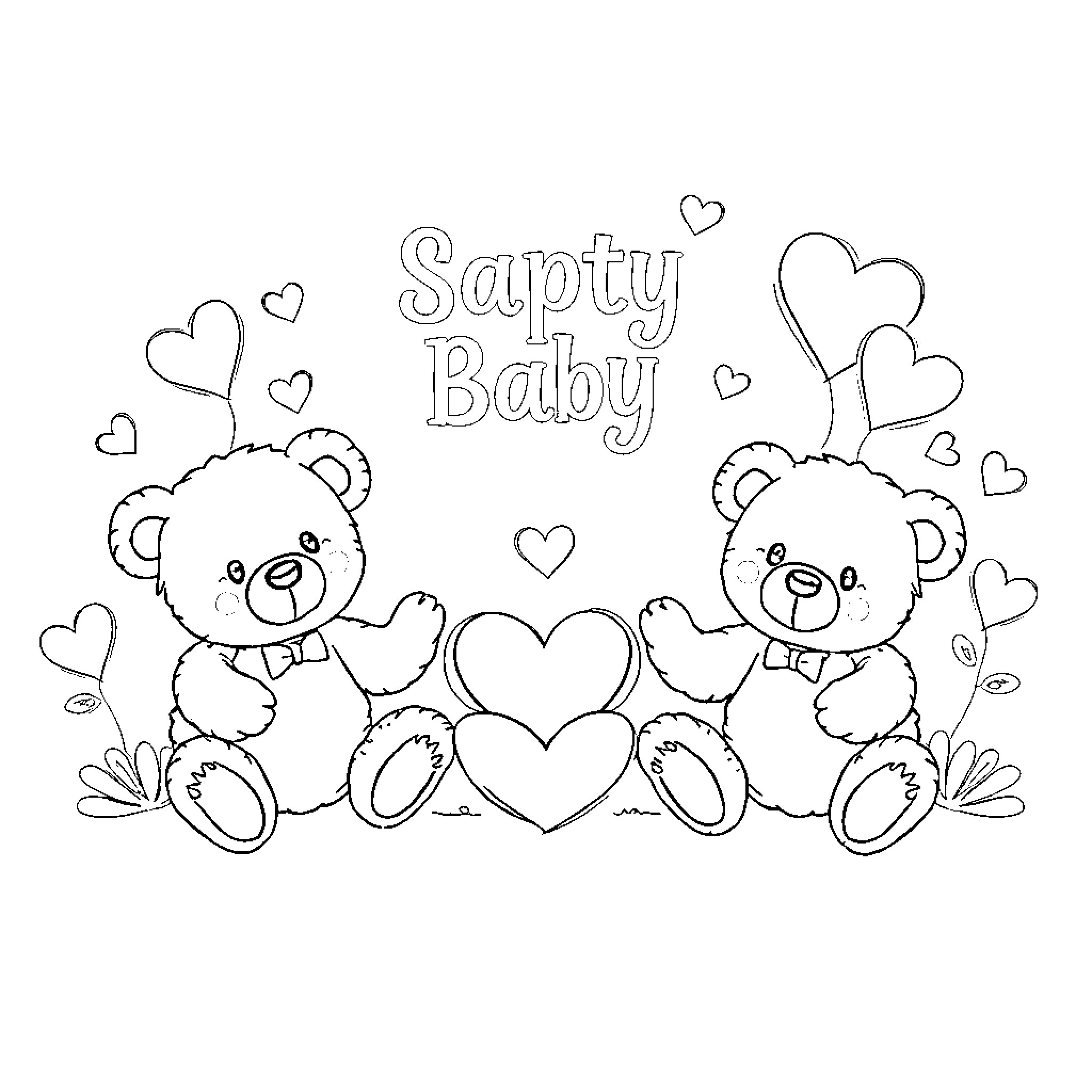 Teddy Bears Expressing Love and Affection Coloring Page (free black-and-white line drawing printable PDF for all, from beginners to advanced learners, including children, teens, adults, and seniors)