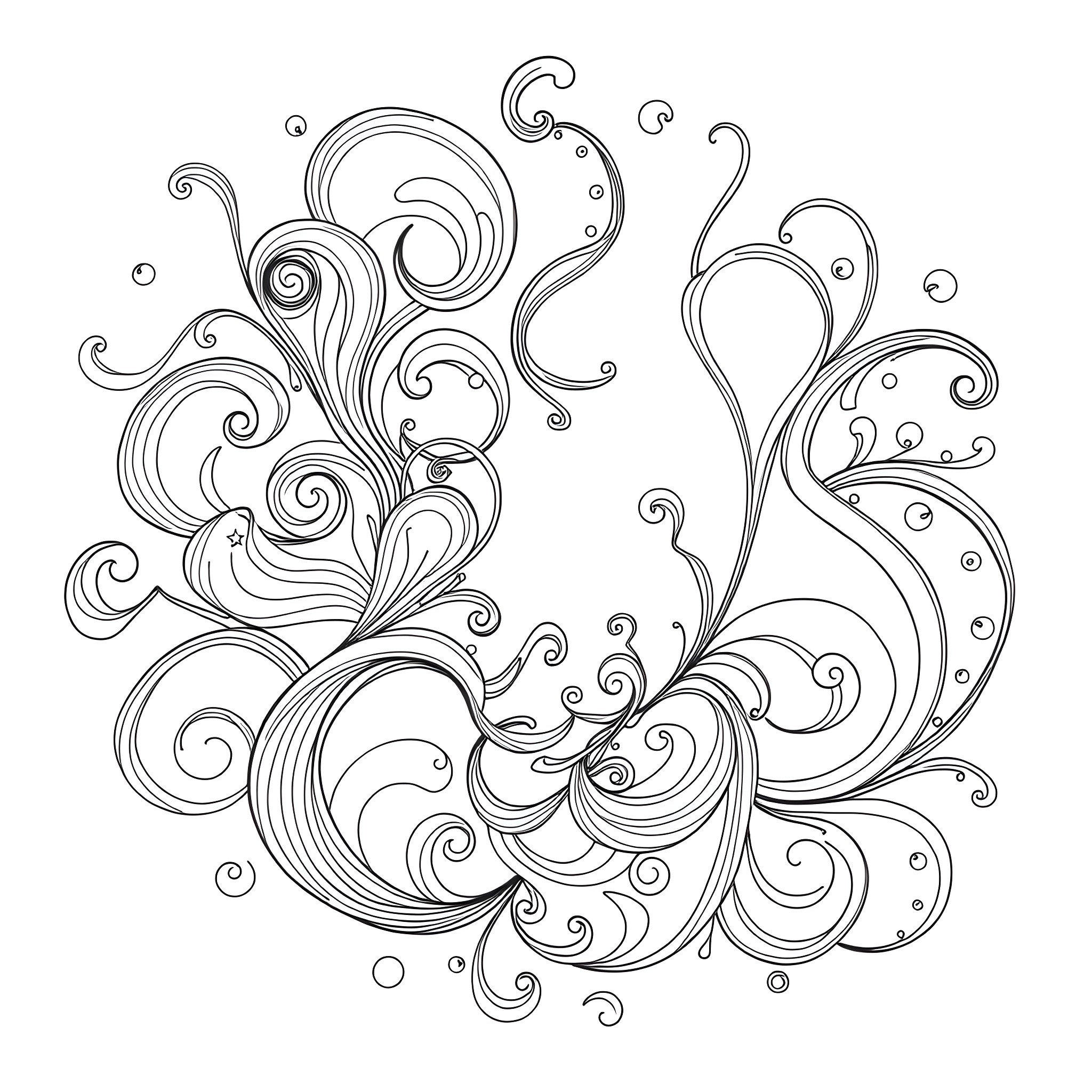 Idea of a Whimsical Floral Pattern Coloring Page (free black-and-white line drawing printable PDF for all, from beginners to advanced learners, including children, teens, adults, and seniors)