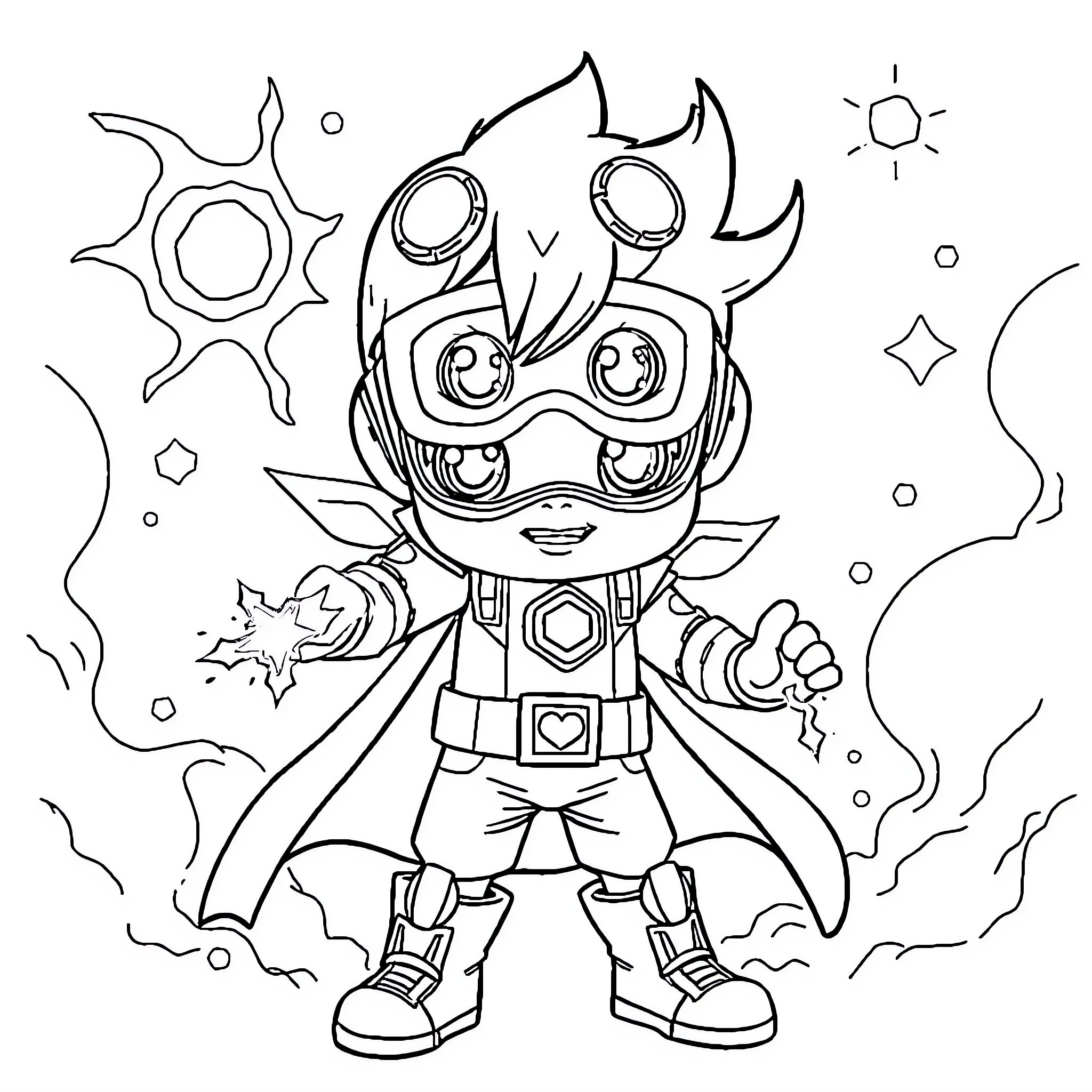 Boboiboy's Heroic Adventure in the Cosmic Realm Coloring Page (free black-and-white line drawing printable PDF for all, from beginners to advanced learners, including children, teens, adults, and seniors)