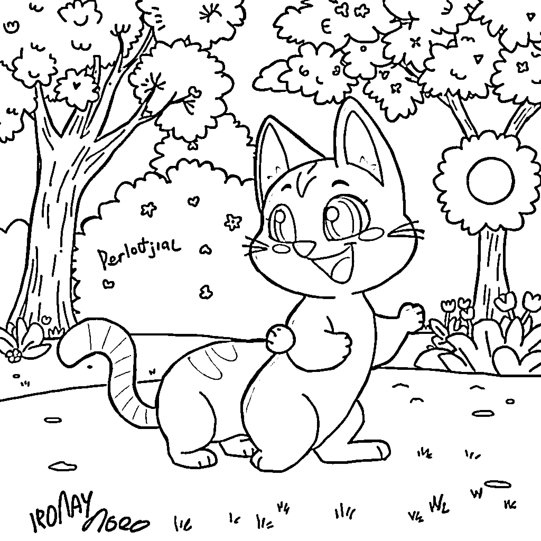 Bluey explores the enchanting forest landscape Coloring Page (free black-and-white line drawing printable PDF for all, from beginners to advanced learners, including children, teens, adults, and seniors)