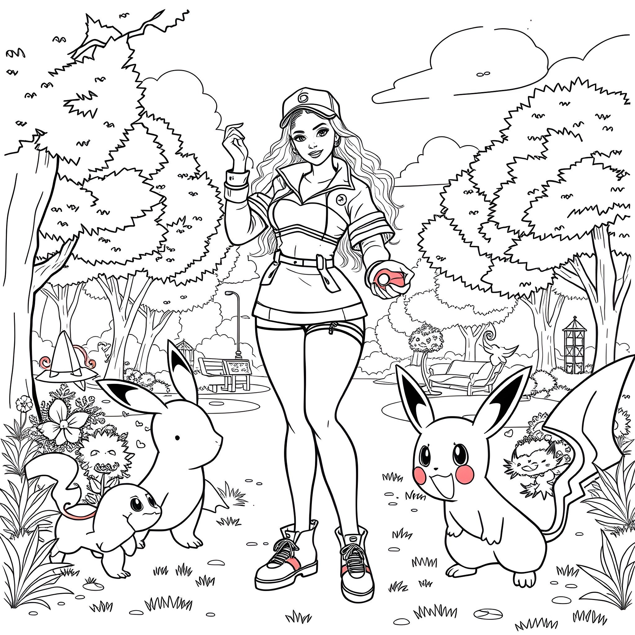 Beyonce's Adventure in the Enchanted Forest Coloring Page (free black-and-white line drawing printable PDF for all, from beginners to advanced learners, including children, teens, adults, and seniors)
