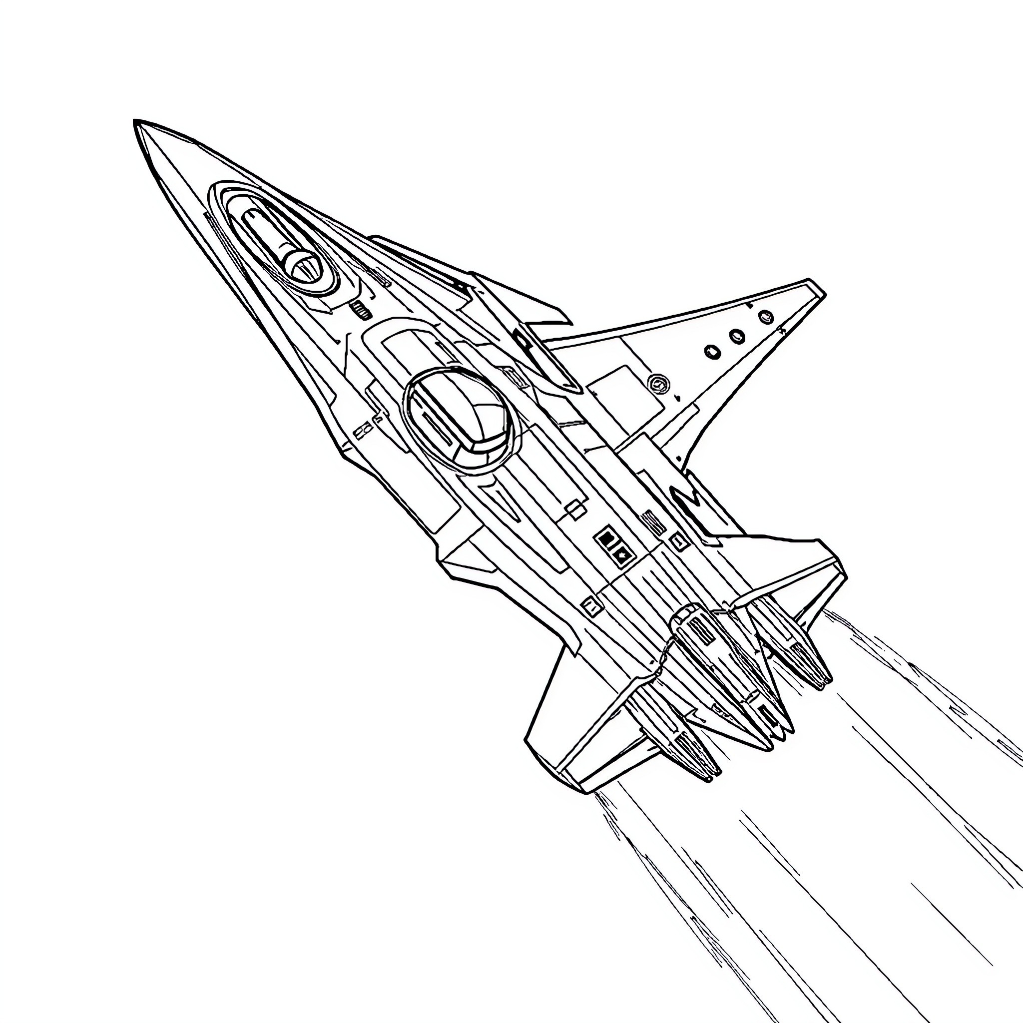Plane zooming through the sky with speed Coloring Page (free black-and-white line drawing printable PDF for all, from beginners to advanced learners, including children, teens, adults, and seniors)