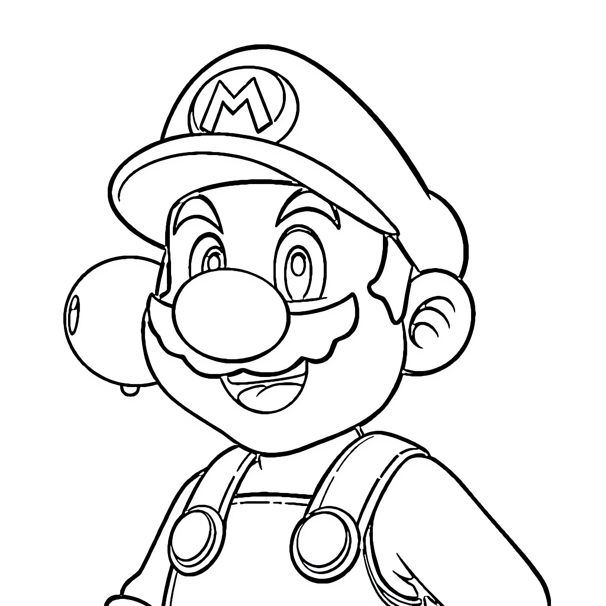 Super Mario's Iconic Pose and Expression Coloring Page (free black-and-white line drawing printable PDF for all, from beginners to advanced learners, including children, teens, adults, and seniors)