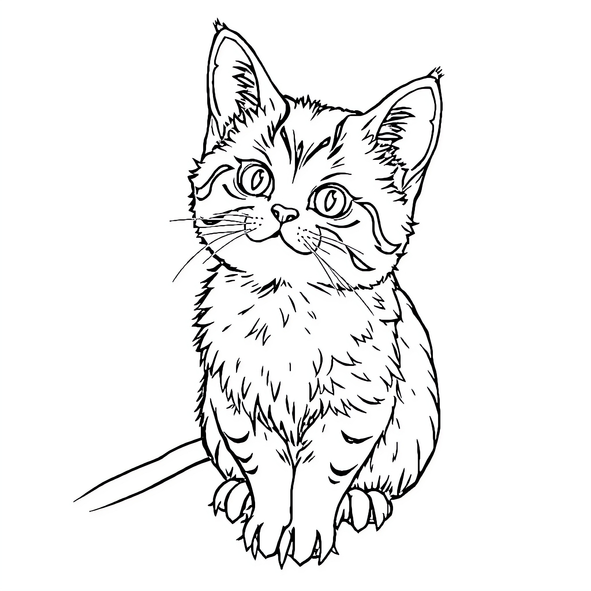 Cat looking curiously at the viewer Coloring Page (free black-and-white line drawing printable PDF for all, from beginners to advanced learners, including children, teens, adults, and seniors)