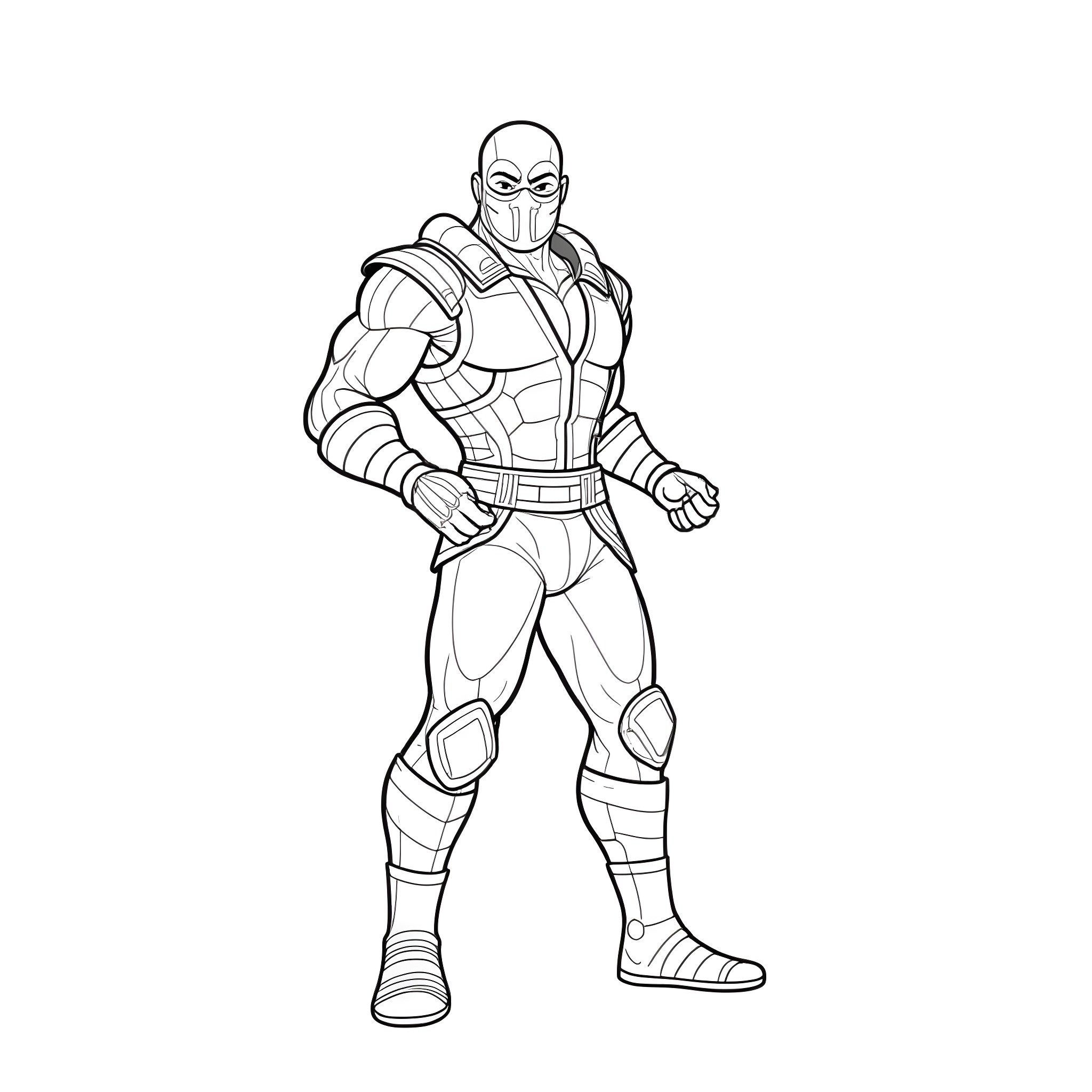 Subzero Warrior's Stance Coloring Page (free black-and-white line drawing printable PDF for all, from beginners to advanced learners, including children, teens, adults, and seniors)