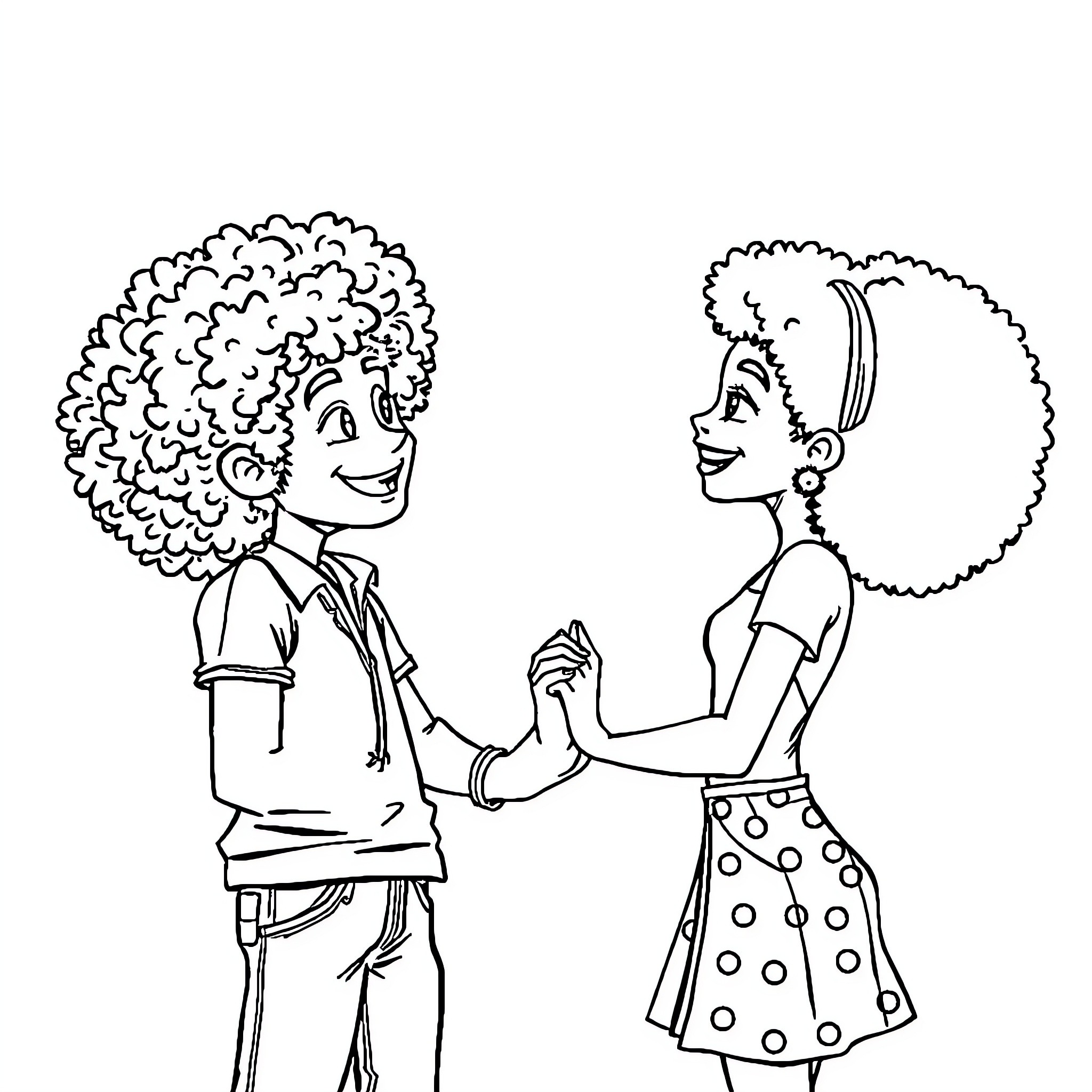 Couple enjoying each other's company Coloring Page (free black-and-white line drawing printable PDF for all, from beginners to advanced learners, including children, teens, adults, and seniors)