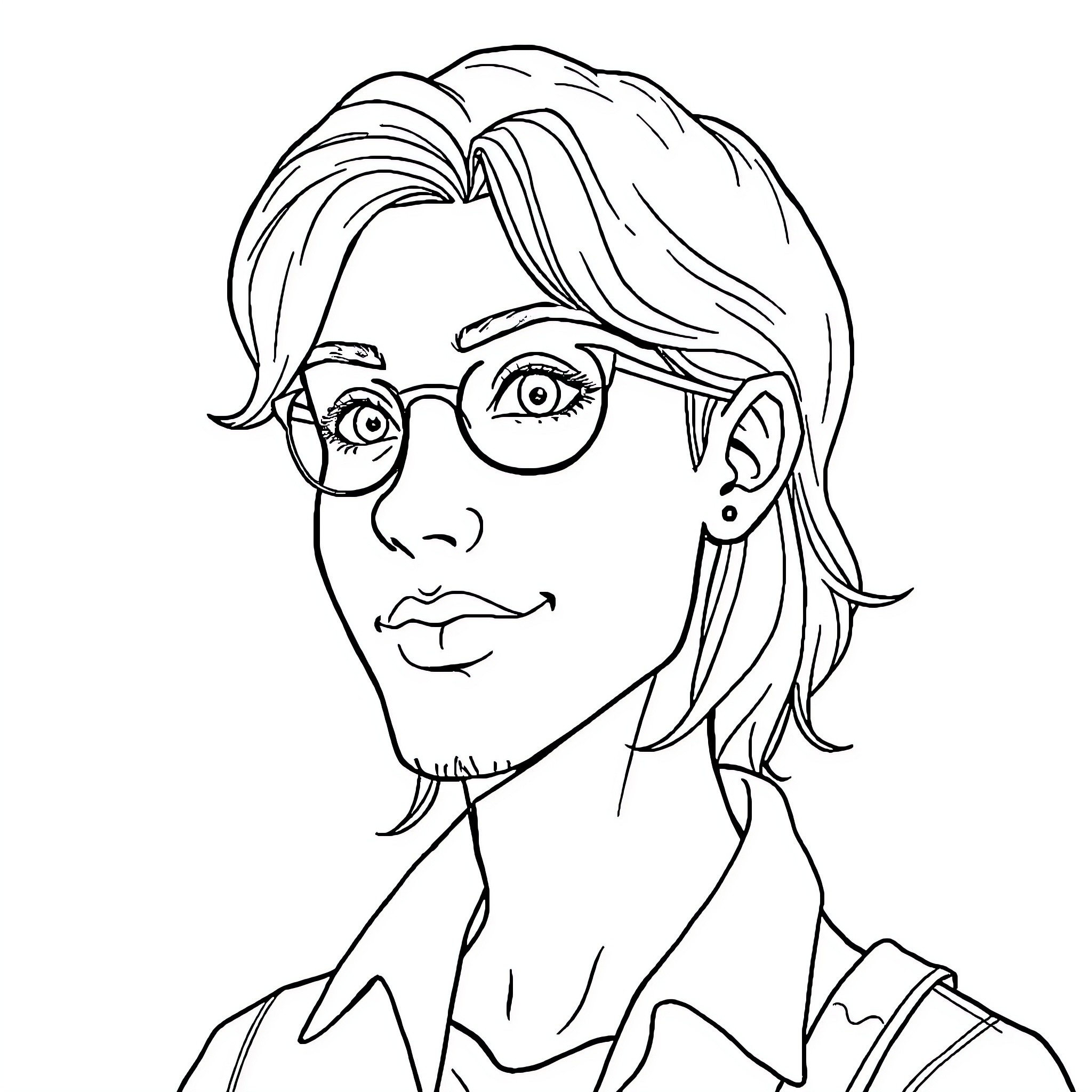 User Persona of a person wearing glasses Coloring Page (free black-and-white line drawing printable PDF for all, from beginners to advanced learners, including children, teens, adults, and seniors)
