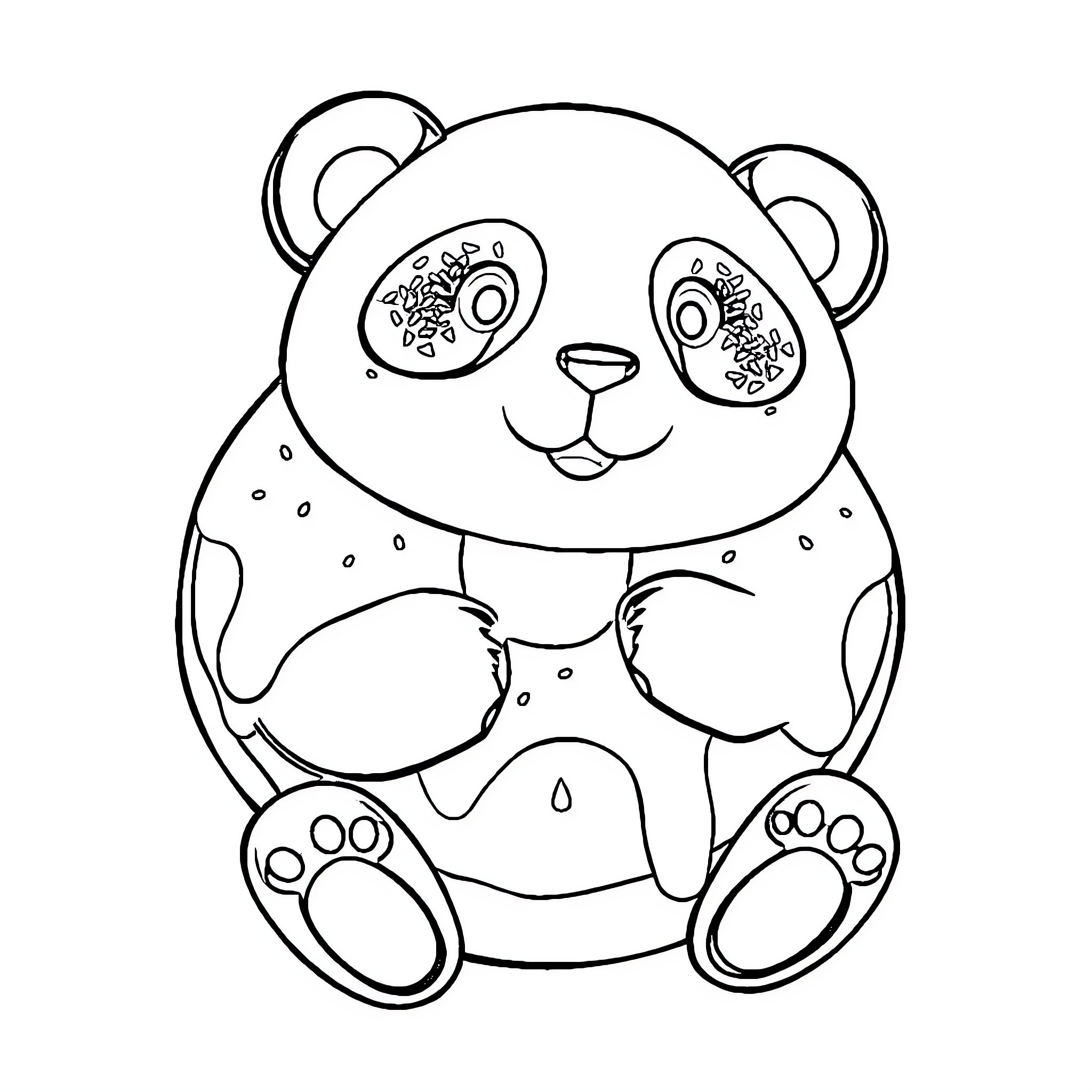 Panda plush toy with cute expressions Coloring Page (free black-and-white line drawing printable PDF for all, from beginners to advanced learners, including children, teens, adults, and seniors)