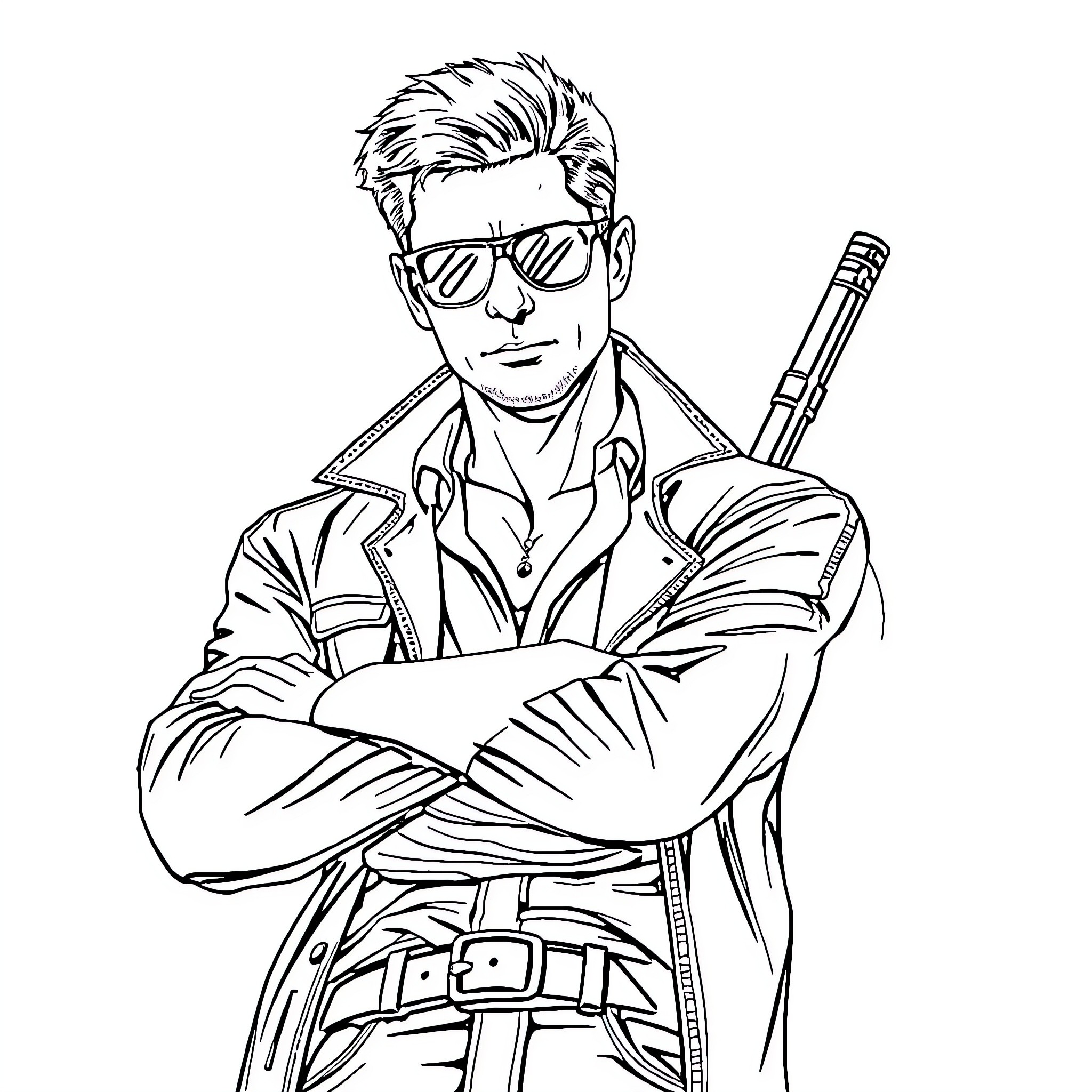 Teacher with Stylish Appearance and Confident Pose Coloring Page (free black-and-white line drawing printable PDF for all, from beginners to advanced learners, including children, teens, adults, and seniors)