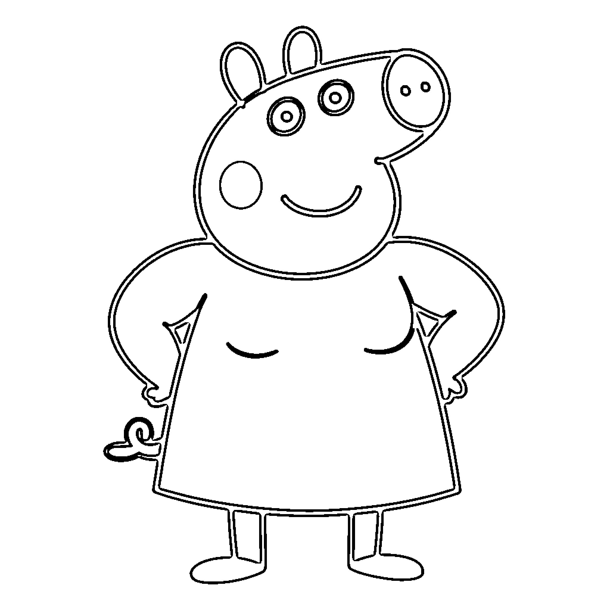 Peppa Pig standing happily with hands on hips Coloring Page (free black-and-white line drawing printable PDF for all, from beginners to advanced learners, including children, teens, adults, and seniors)