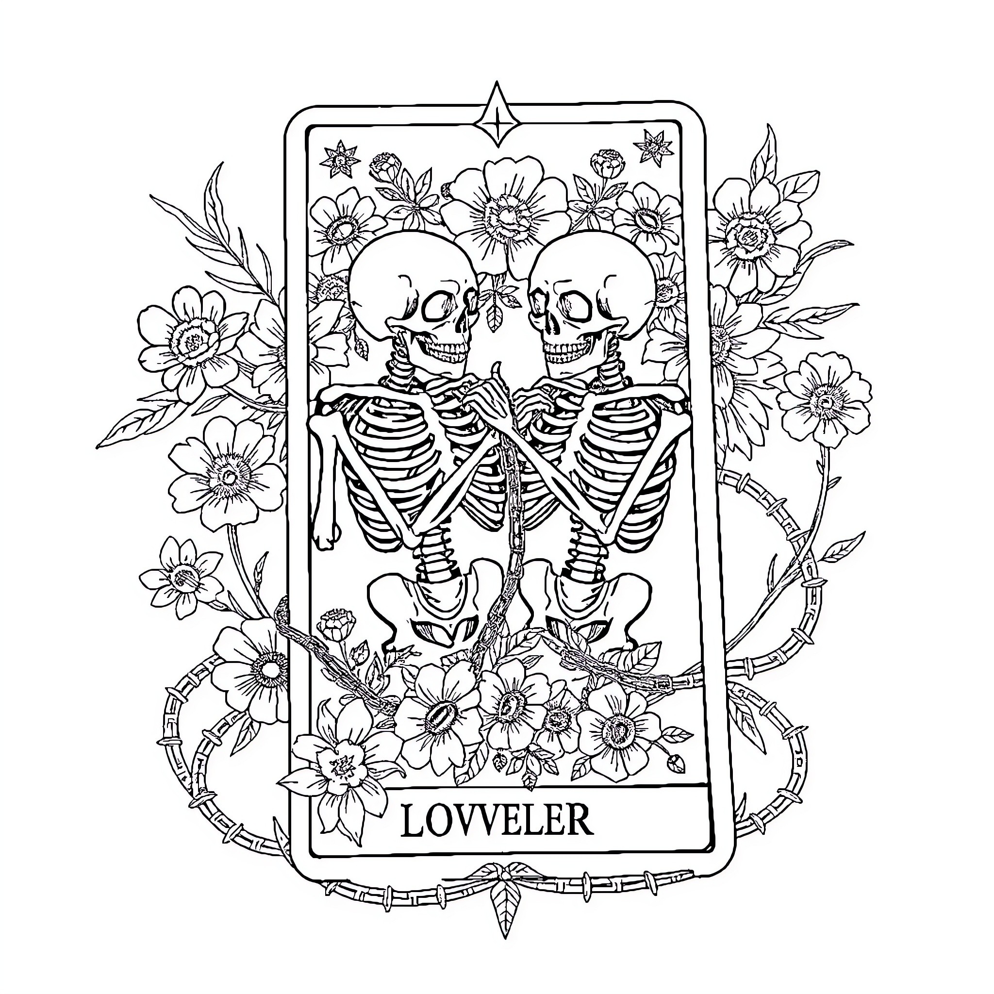 Lovers' Eternal Bond in Floral Embrace Coloring Page (free black-and-white line drawing printable PDF for all, from beginners to advanced learners, including children, teens, adults, and seniors)