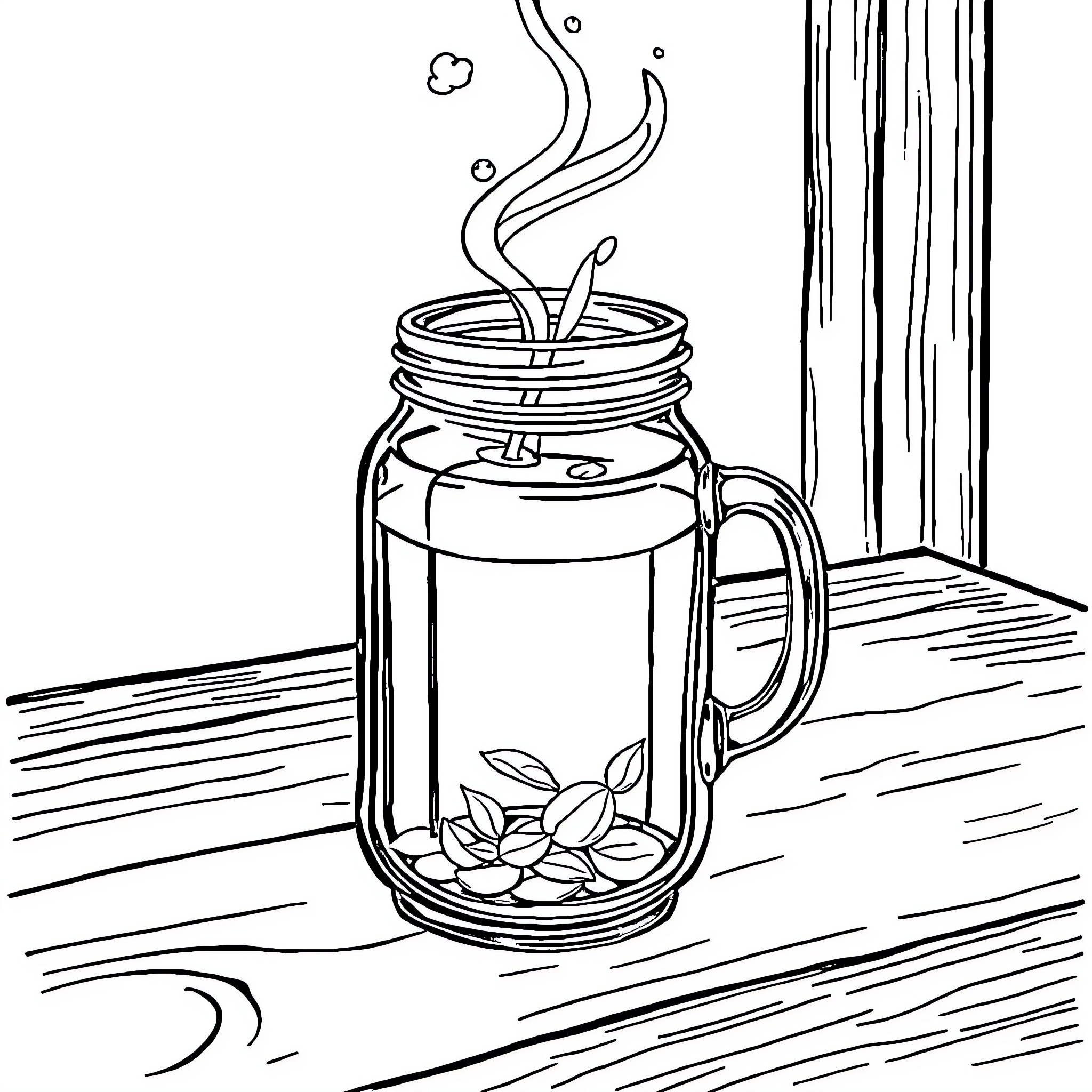 Tea Time with Tranquil Beverage Coloring Page (free black-and-white line drawing printable PDF for all, from beginners to advanced learners, including children, teens, adults, and seniors)