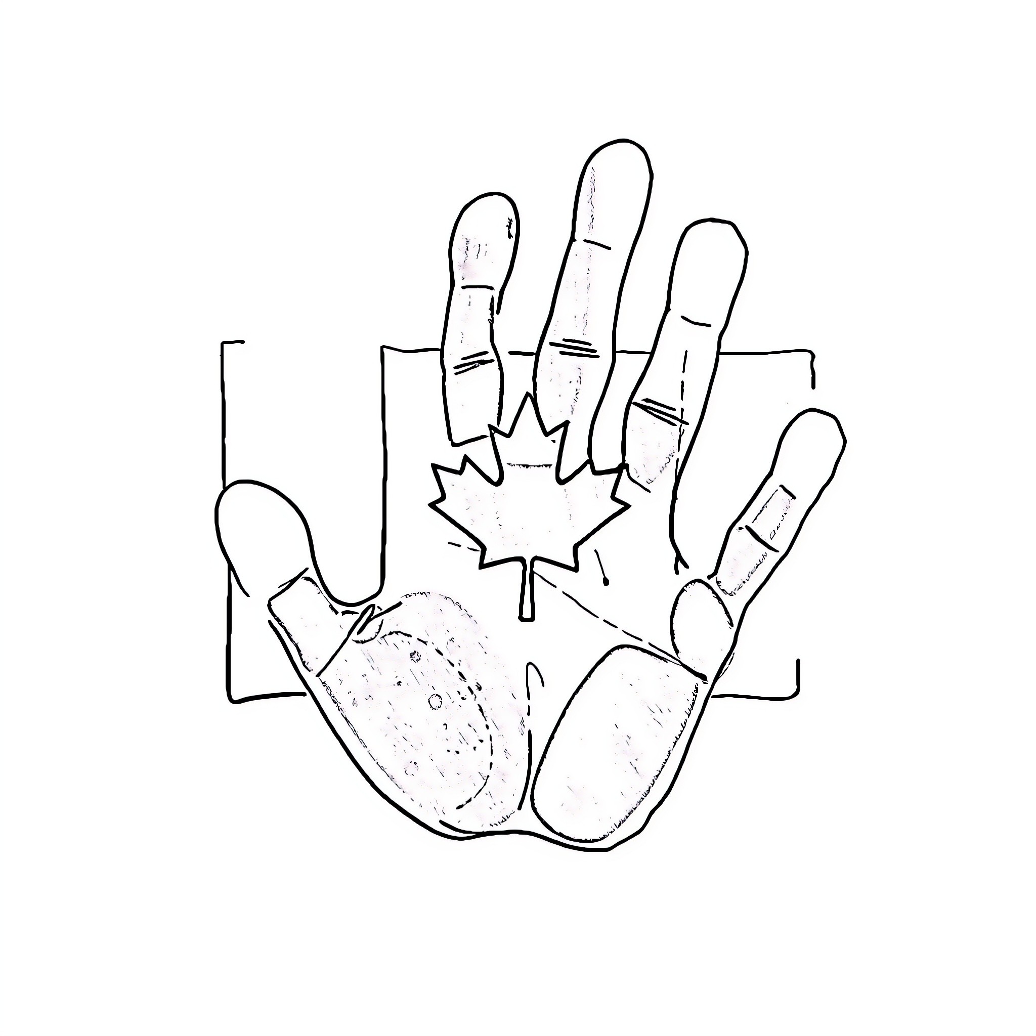 Flag featuring a hand with a maple leaf Coloring Page (free black-and-white line drawing printable PDF for all, from beginners to advanced learners, including children, teens, adults, and seniors)