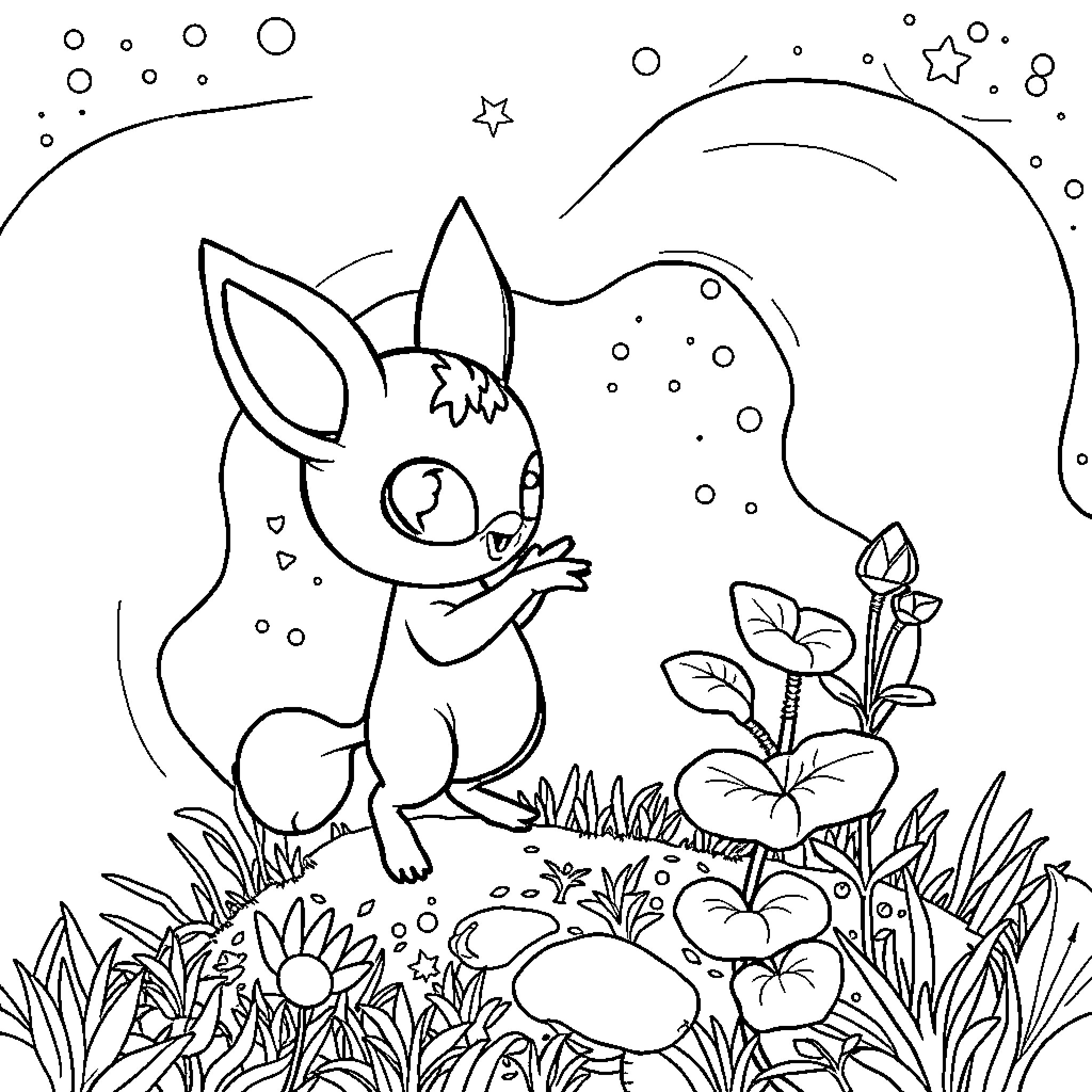 Célula de animais em cena natural Coloring Page (free black-and-white line drawing printable PDF for all, from beginners to advanced learners, including children, teens, adults, and seniors)