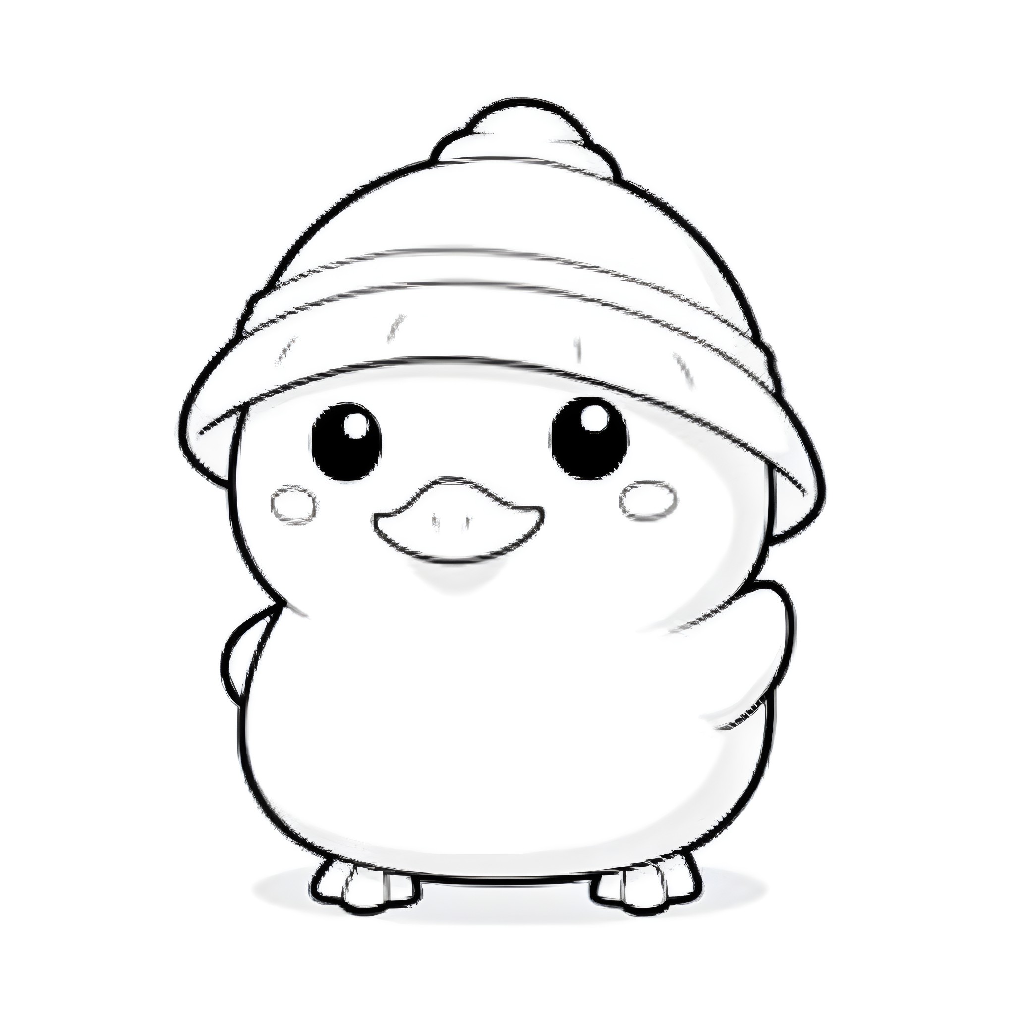 Psyduck wearing a cute winter hat Coloring Page (free black-and-white line drawing printable PDF for all, from beginners to advanced learners, including children, teens, adults, and seniors)