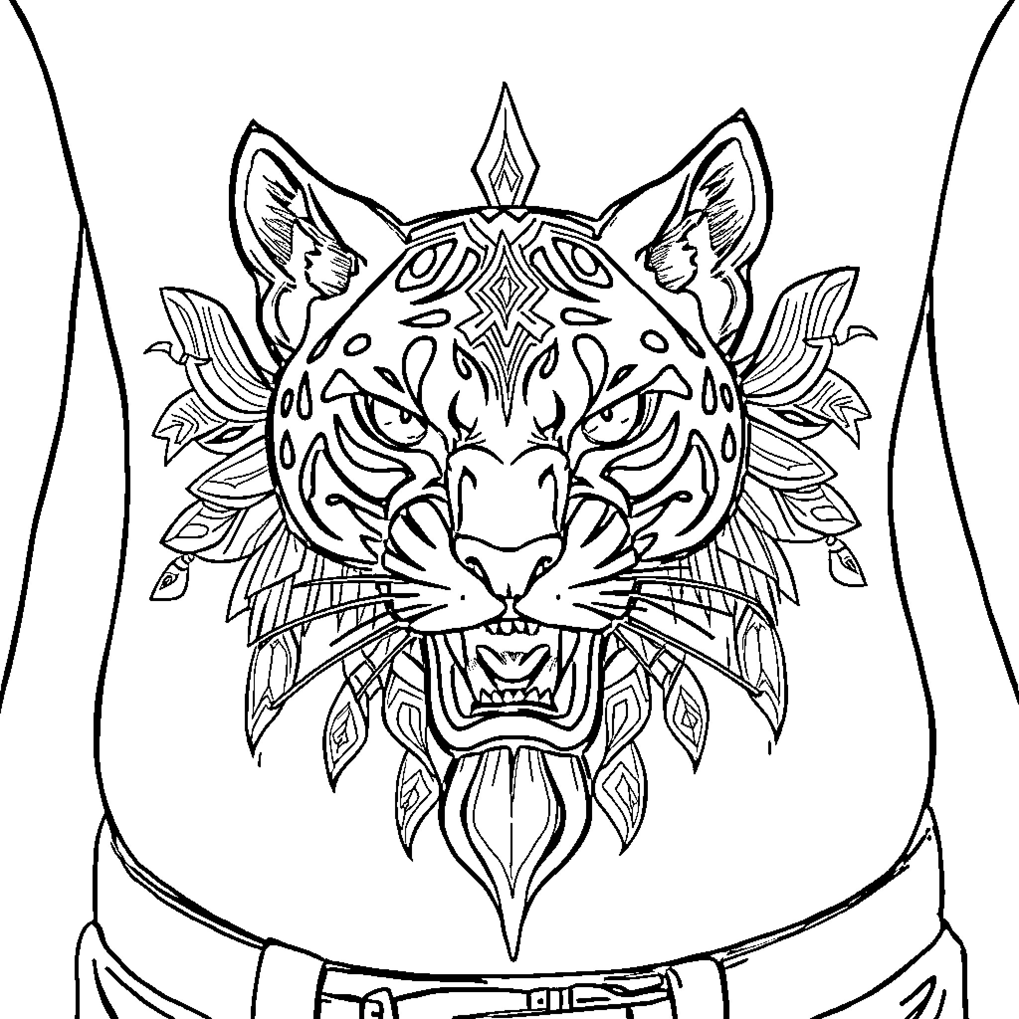 Puma's Fierce Tribal Tattoo Design Coloring Page (free black-and-white line drawing printable PDF for all, from beginners to advanced learners, including children, teens, adults, and seniors)