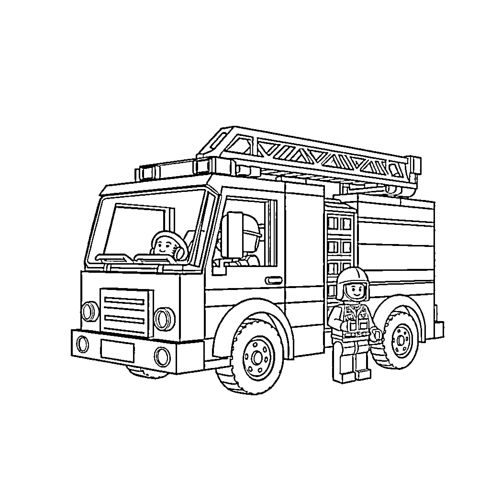 Firefighter truck responding to emergency call Coloring Page (free black-and-white line drawing printable PDF for all, from beginners to advanced learners, including children, teens, adults, and seniors)