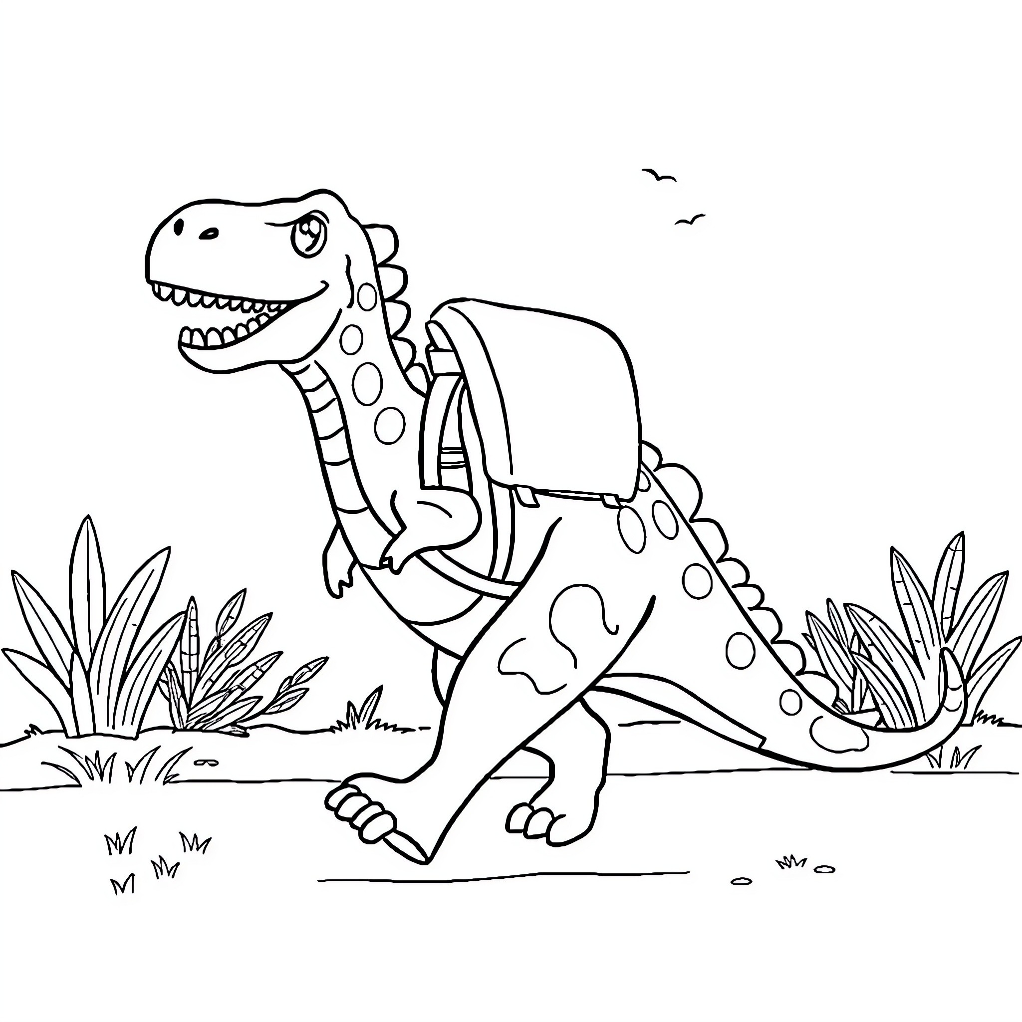 Dinosaur roaming in a natural setting Coloring Page (free black-and-white line drawing printable PDF for all, from beginners to advanced learners, including children, teens, adults, and seniors)