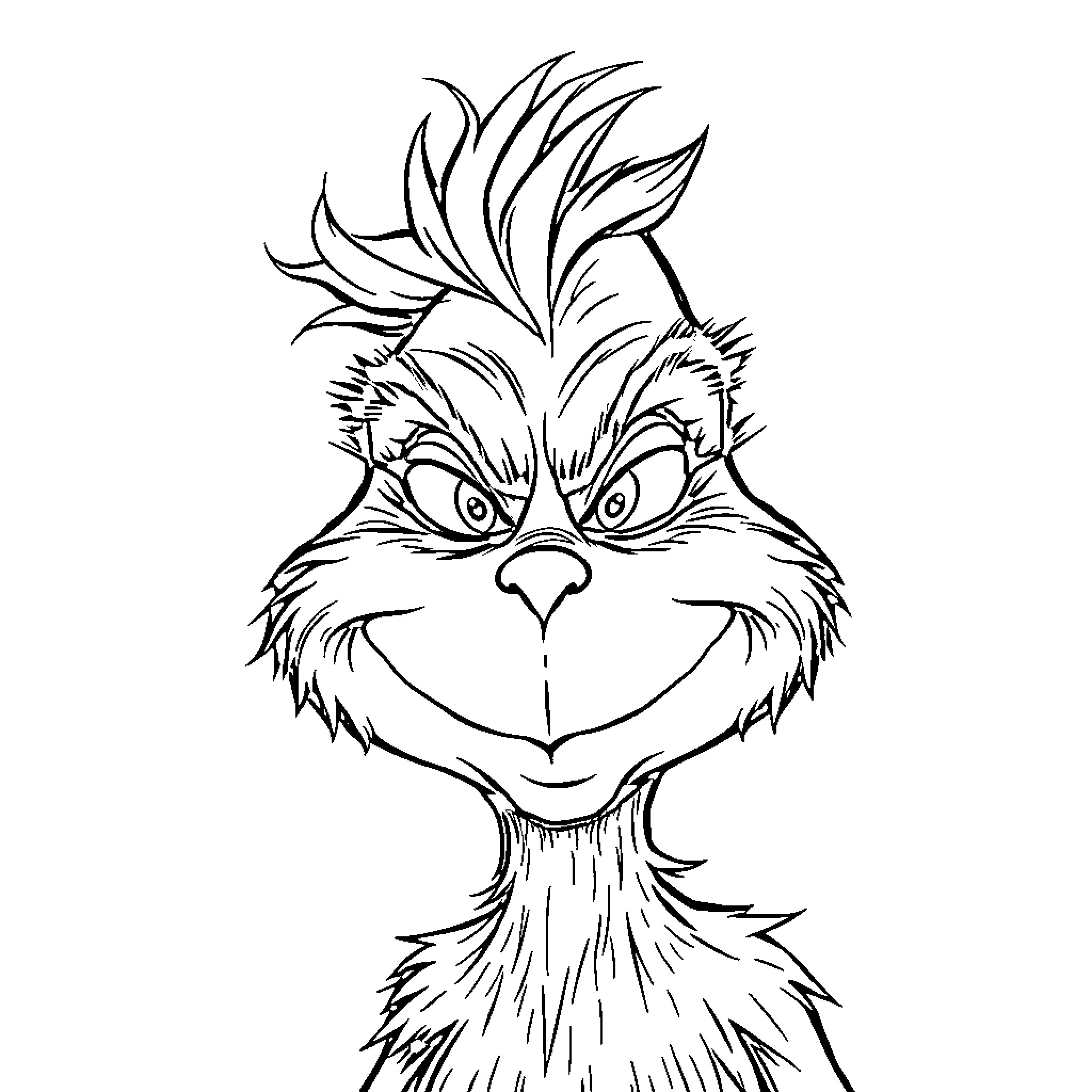 Baby Grinch making a mischievous expression Coloring Page (free black-and-white line drawing printable PDF for all, from beginners to advanced learners, including children, teens, adults, and seniors)