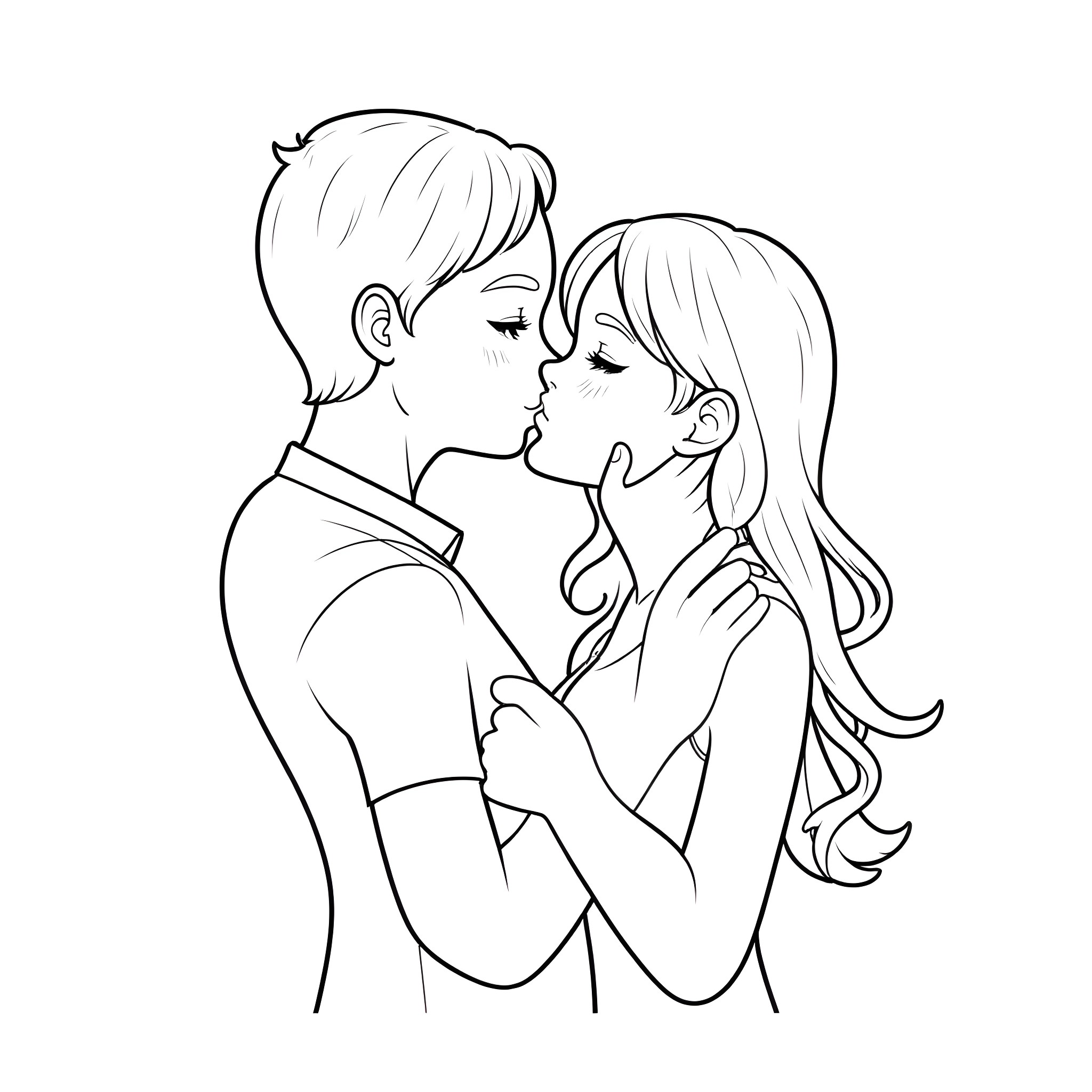Shadow of Intimate Embrace Coloring Page (free black-and-white line drawing printable PDF for all, from beginners to advanced learners, including children, teens, adults, and seniors)