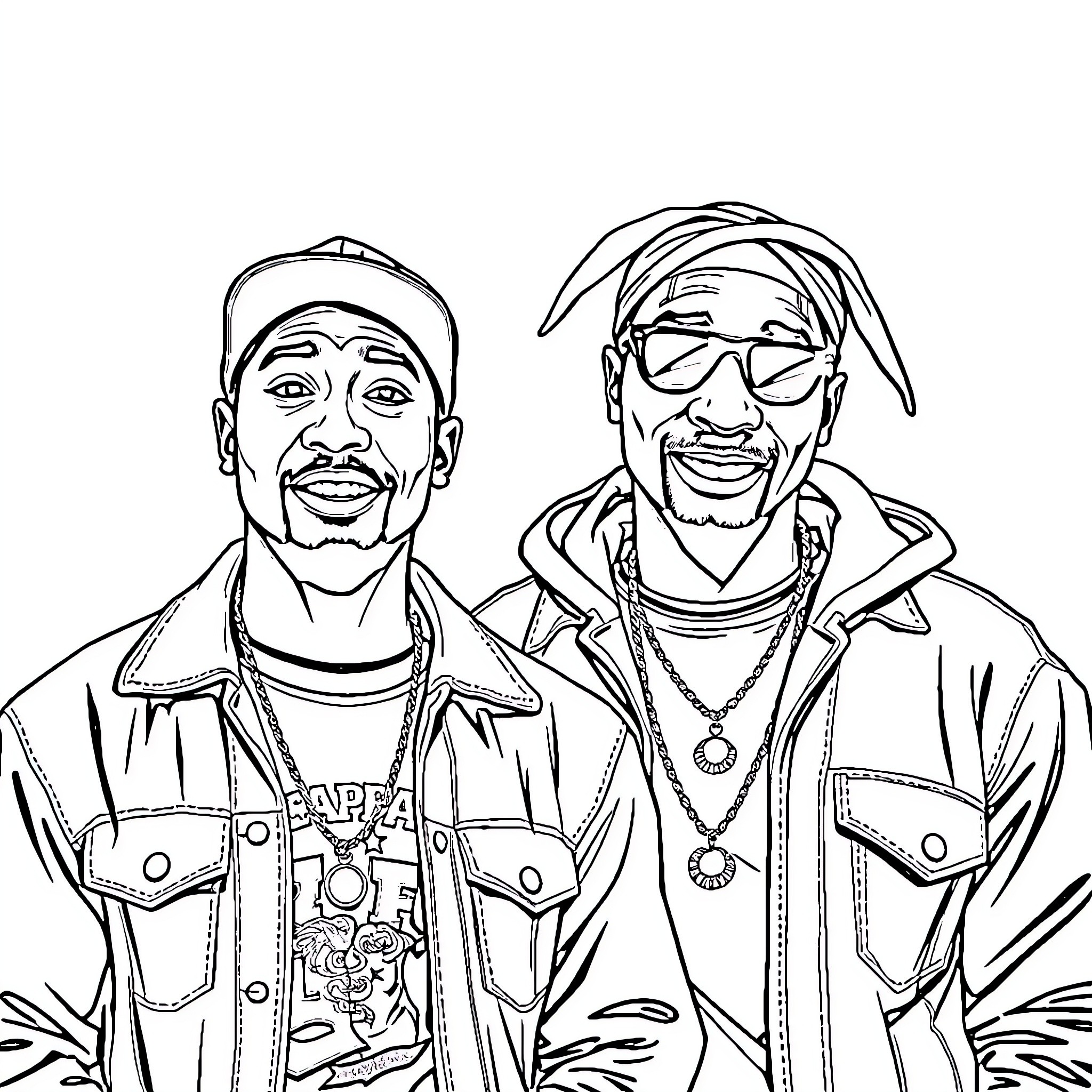 Engaging Duo Portrayed in Black and White Coloring Page (free black-and-white line drawing printable PDF for all, from beginners to advanced learners, including children, teens, adults, and seniors)