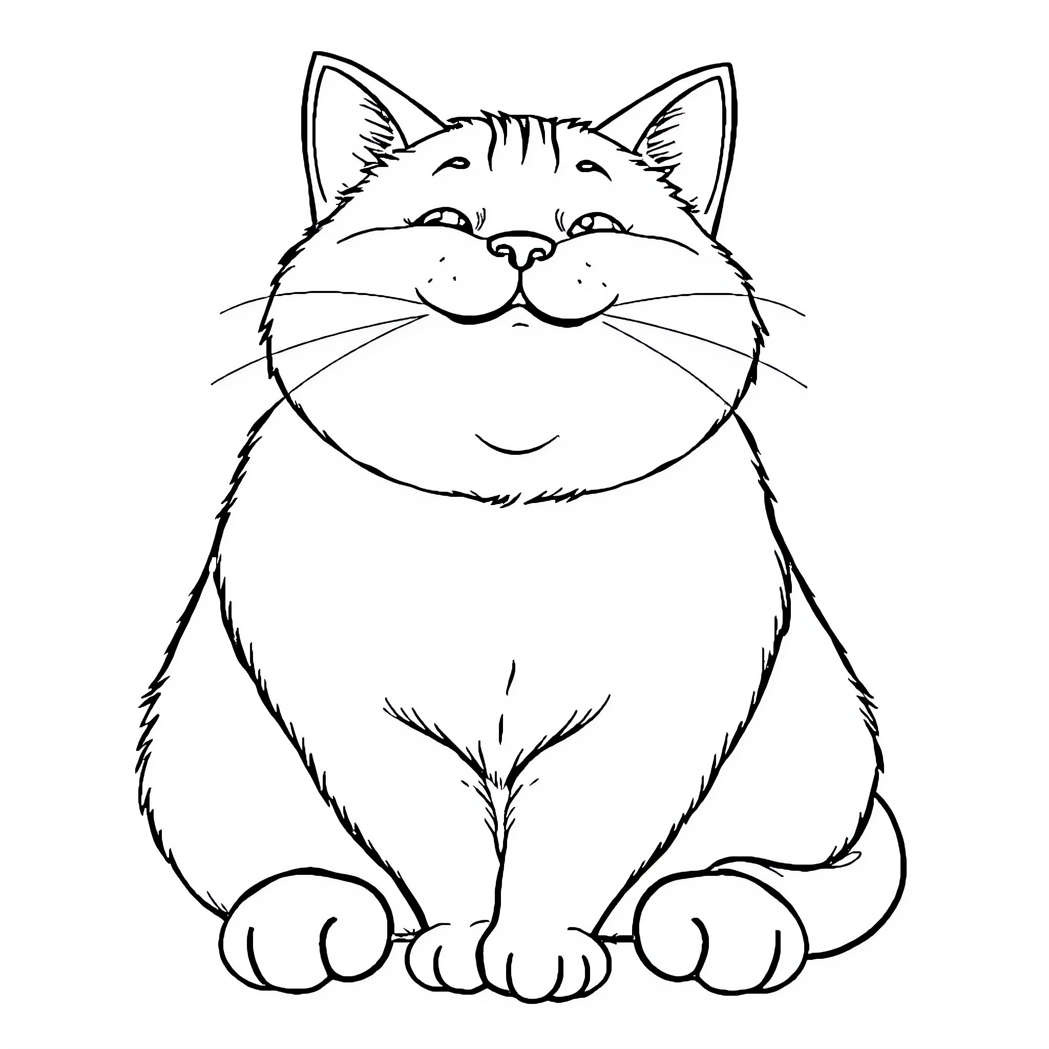 Cat sitting with a happy expression Coloring Page (free black-and-white line drawing printable PDF for all, from beginners to advanced learners, including children, teens, adults, and seniors)