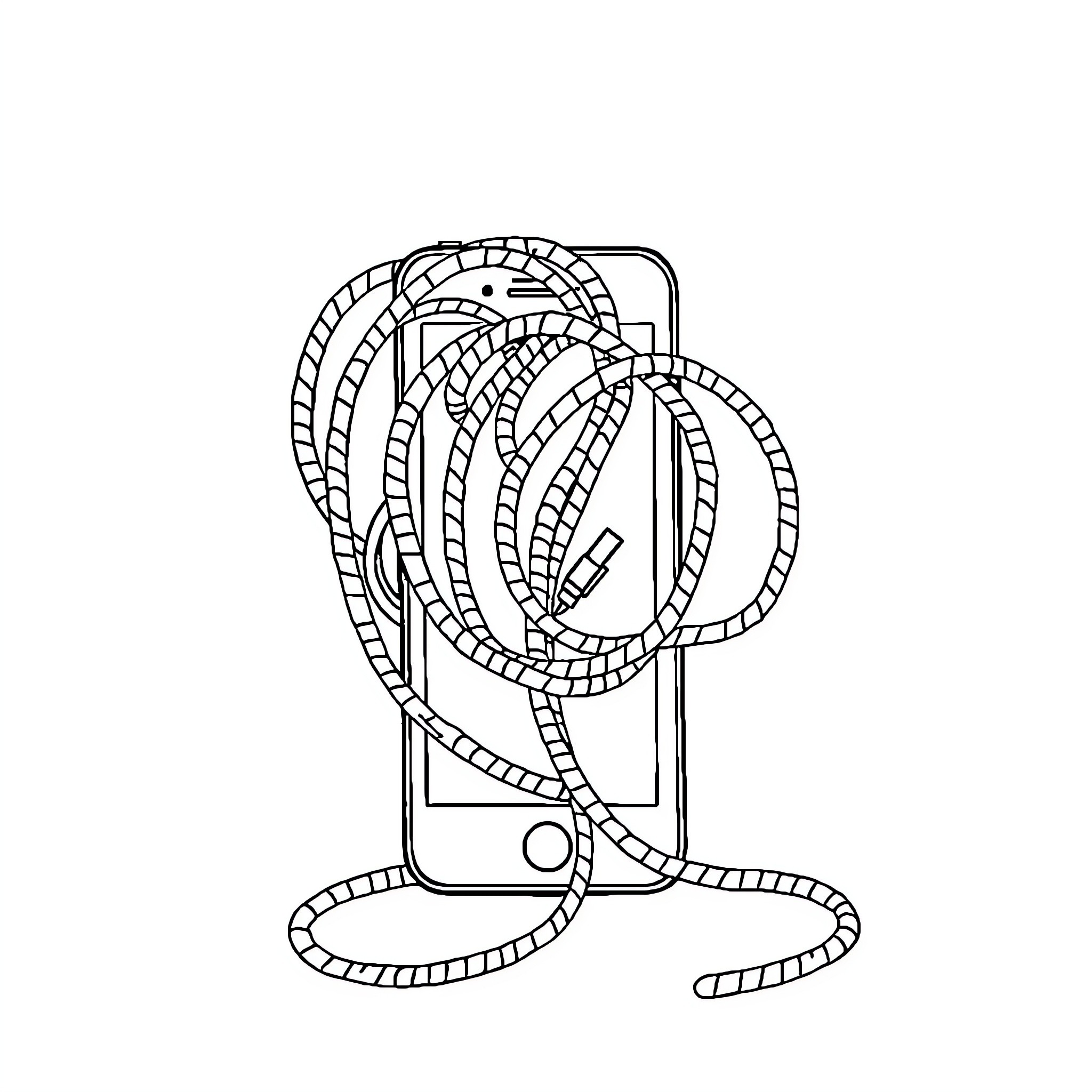 Cord Phone with Tangled Wires Coloring Page (free black-and-white line drawing printable PDF for all, from beginners to advanced learners, including children, teens, adults, and seniors)