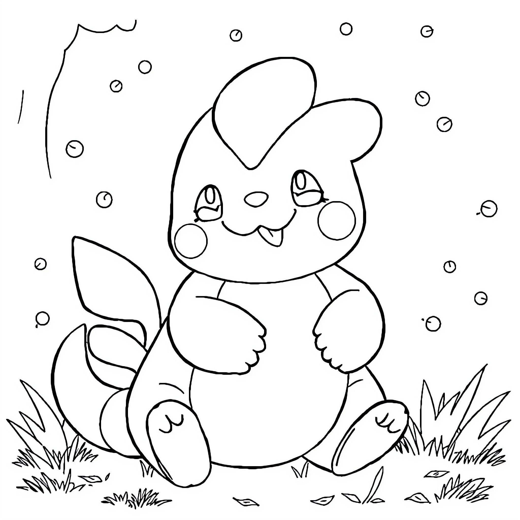 Rondoudou enjoying nature in the meadow Coloring Page (free black-and-white line drawing printable PDF for all, from beginners to advanced learners, including children, teens, adults, and seniors)