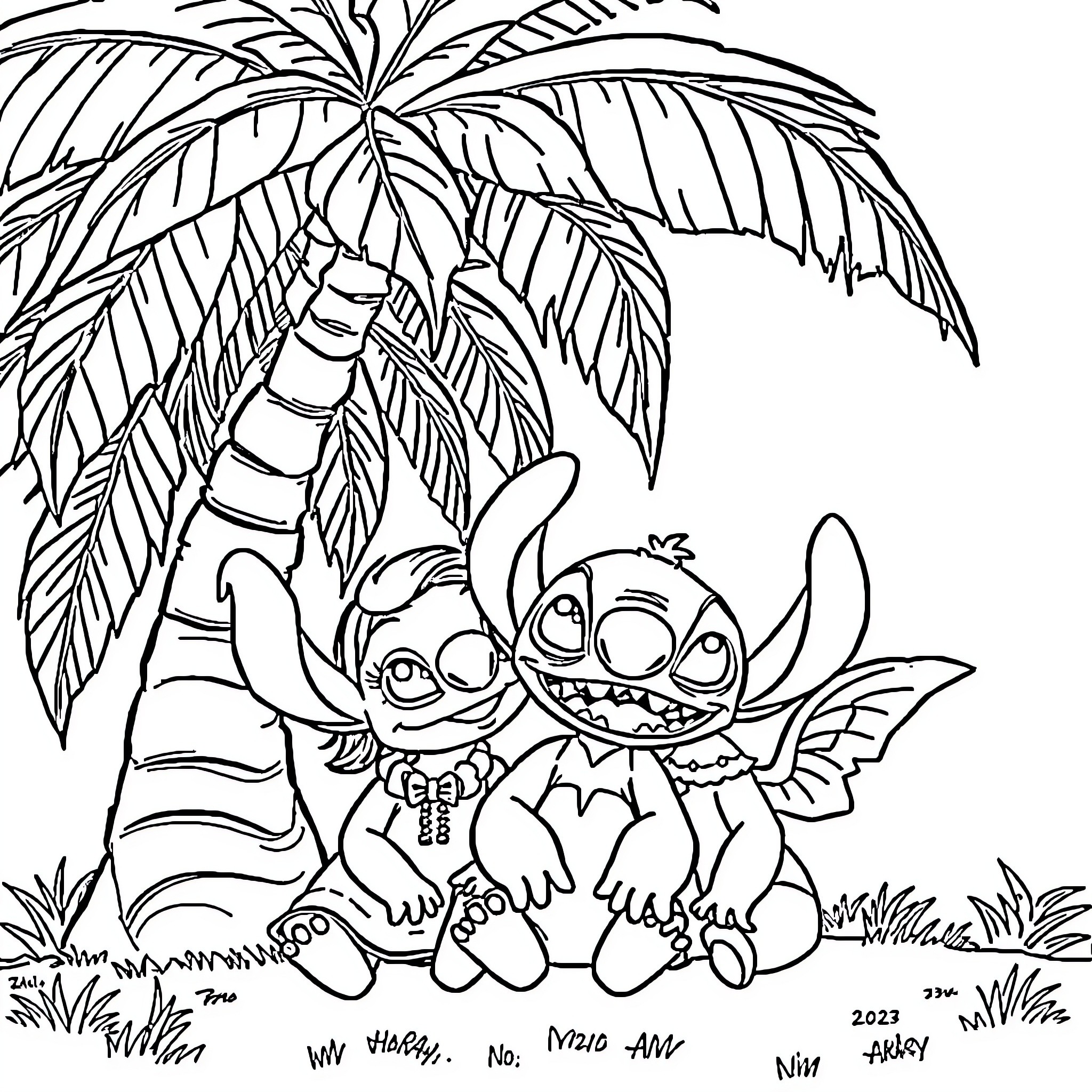 Lilo exploring the tropical jungle Coloring Page (free black-and-white line drawing printable PDF for all, from beginners to advanced learners, including children, teens, adults, and seniors)