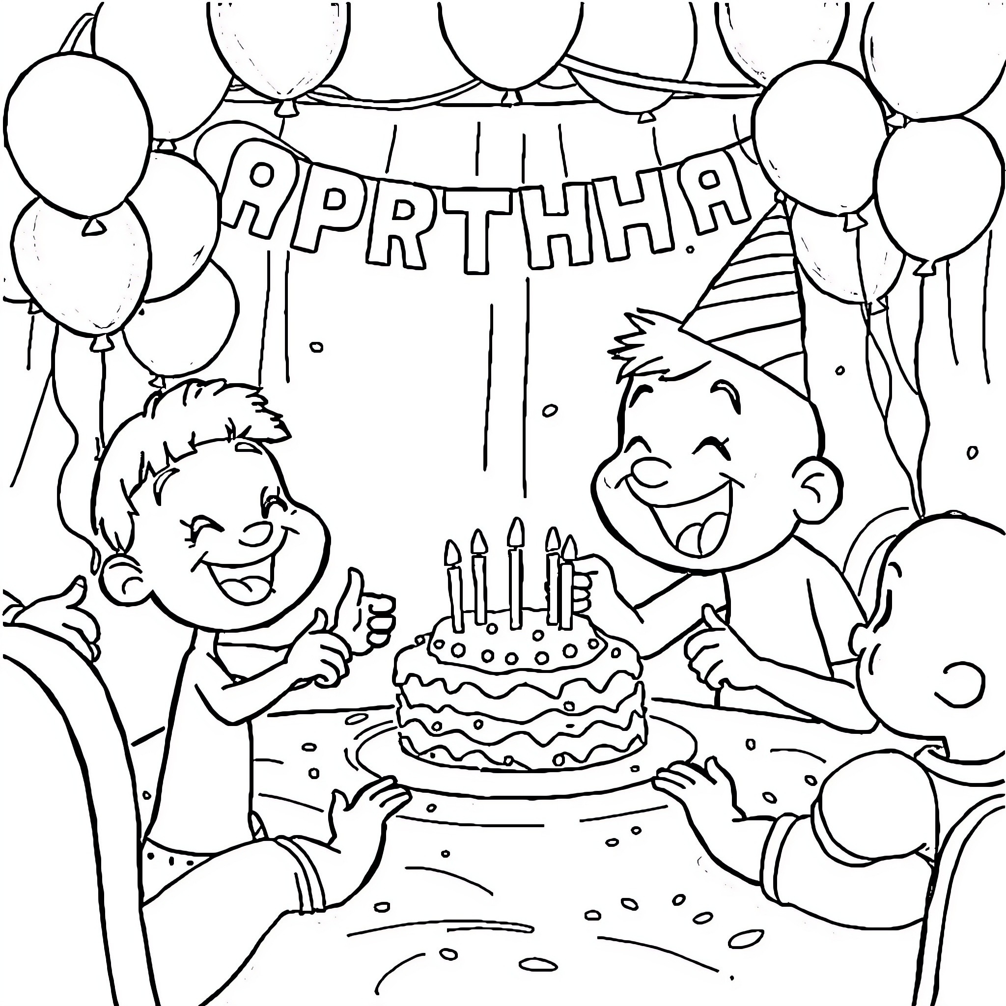Bluey's Lively Birthday Celebration Coloring Page (free black-and-white line drawing printable PDF for all, from beginners to advanced learners, including children, teens, adults, and seniors)