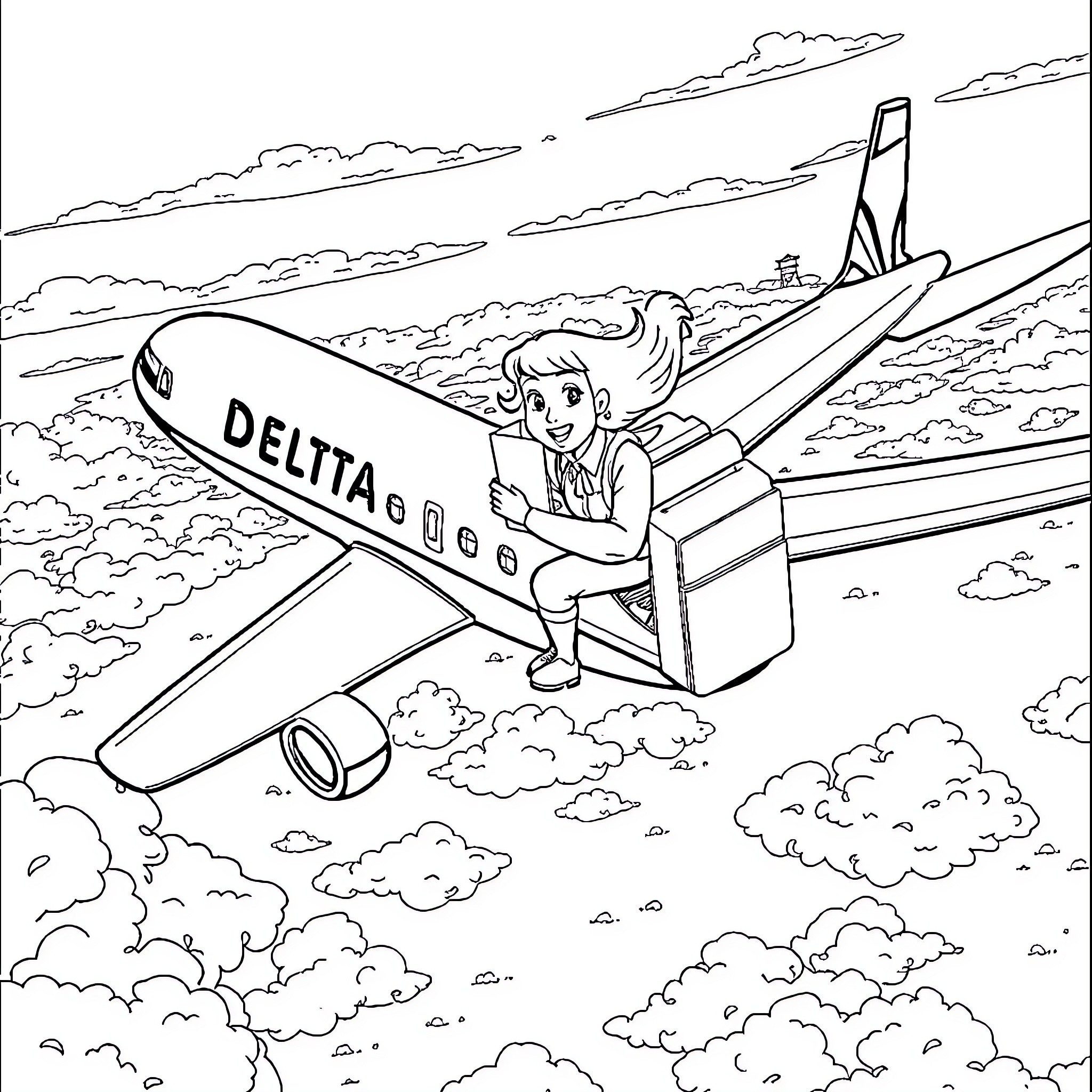 Bobbie Goods Soaring Through the Skies Coloring Page (free black-and-white line drawing printable PDF for all, from beginners to advanced learners, including children, teens, adults, and seniors)