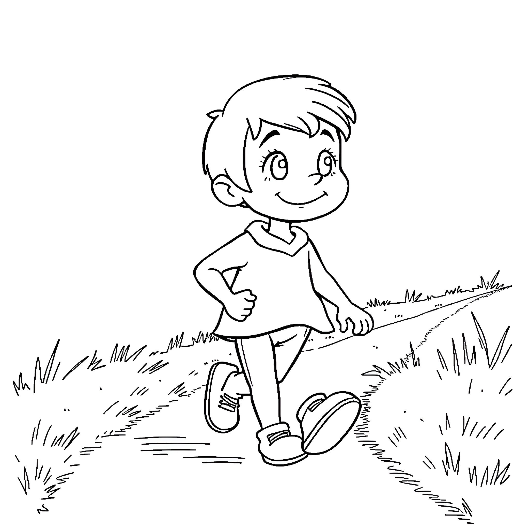 Frisk exploring the outdoors with a cheerful expression Coloring Page (free black-and-white line drawing printable PDF for all, from beginners to advanced learners, including children, teens, adults, and seniors)