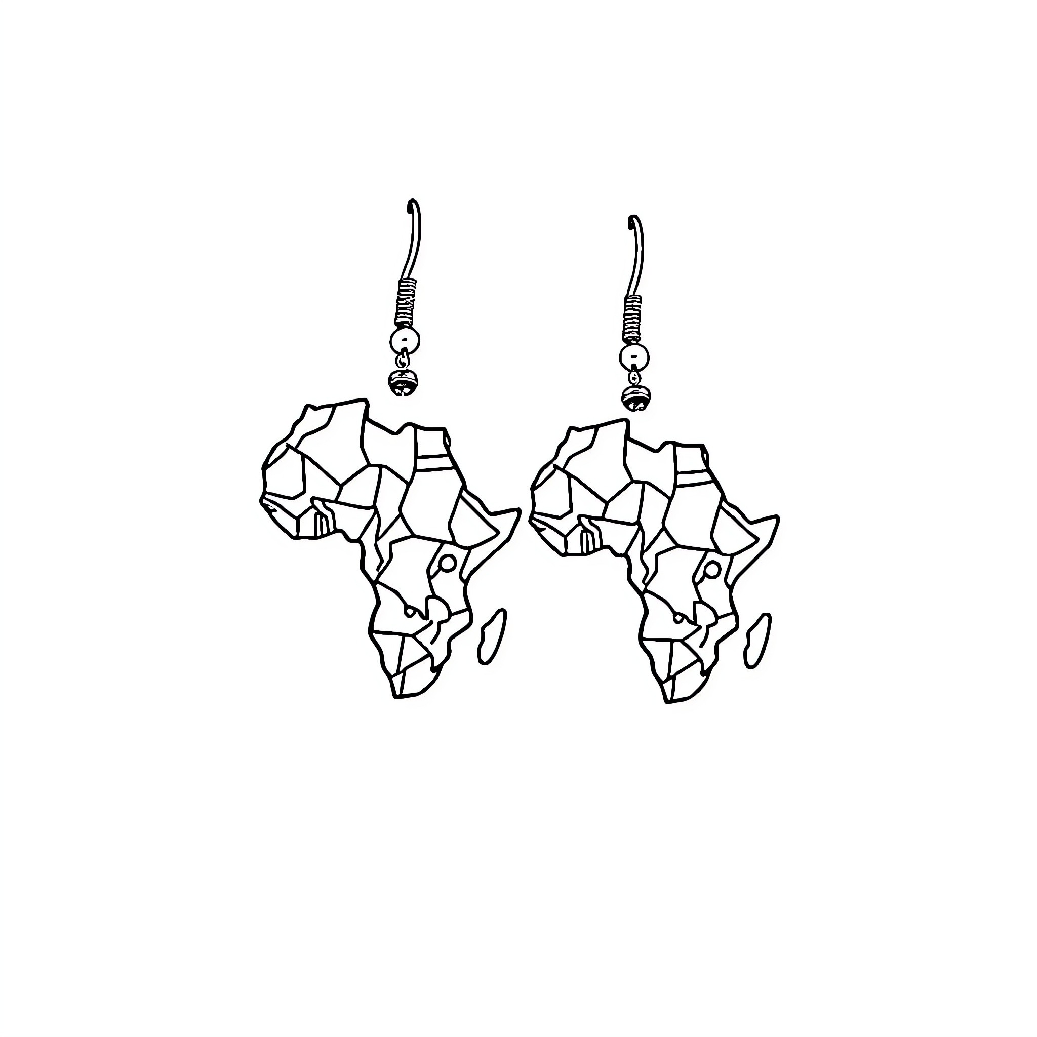 Earring shaped like stylized African continent Coloring Page (free black-and-white line drawing printable PDF for all, from beginners to advanced learners, including children, teens, adults, and seniors)