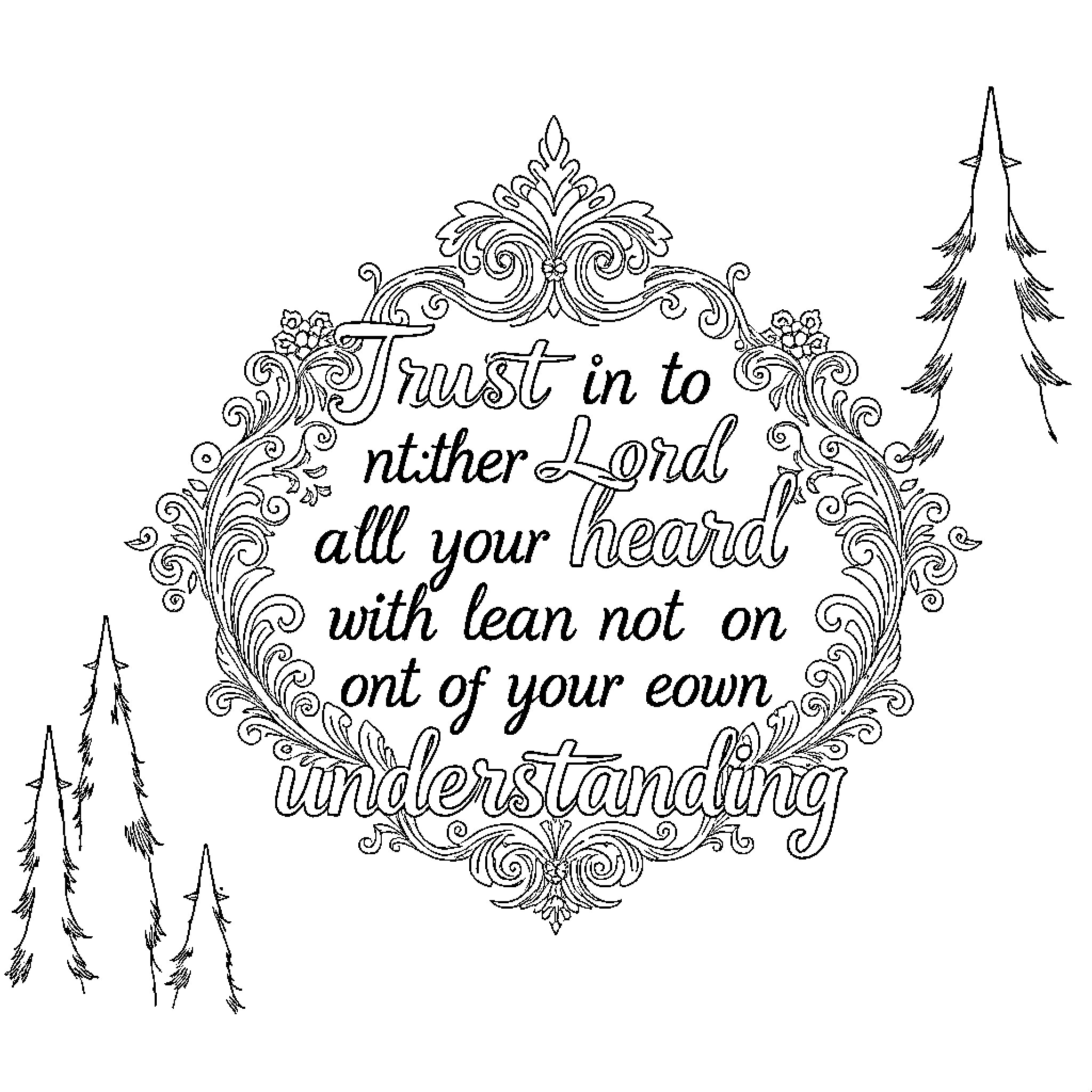 Scripture: Inspirational words of trust and faith Coloring Page (free black-and-white line drawing printable PDF for all, from beginners to advanced learners, including children, teens, adults, and seniors)