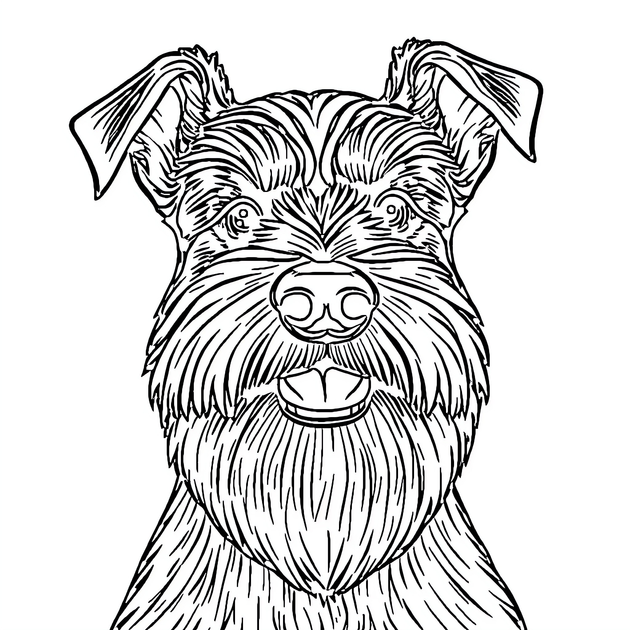 Schnauzer with Lively Facial Expression Coloring Page (free black-and-white line drawing printable PDF for all, from beginners to advanced learners, including children, teens, adults, and seniors)