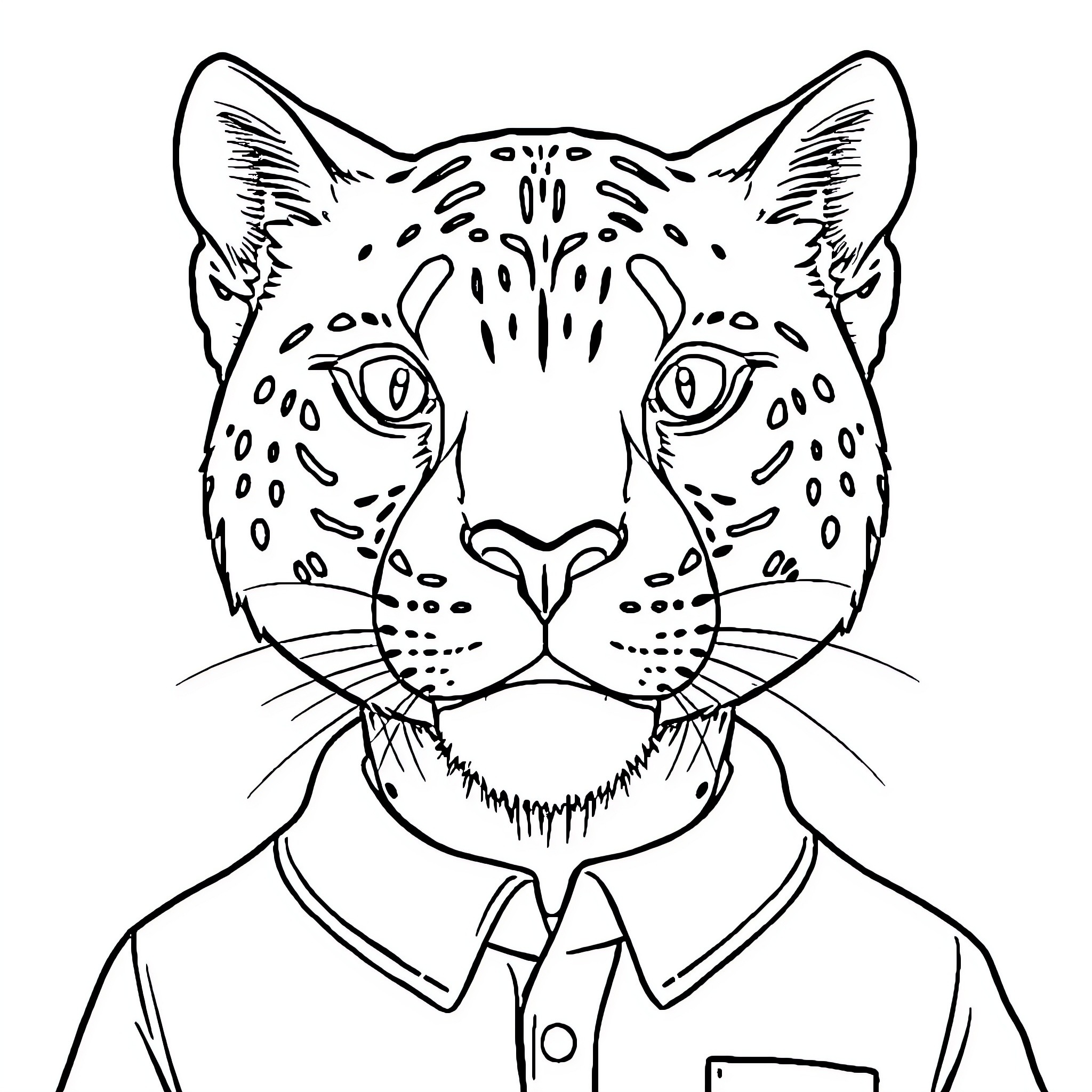 Puma wearing business attire with focused expression Coloring Page (free black-and-white line drawing printable PDF for all, from beginners to advanced learners, including children, teens, adults, and seniors)