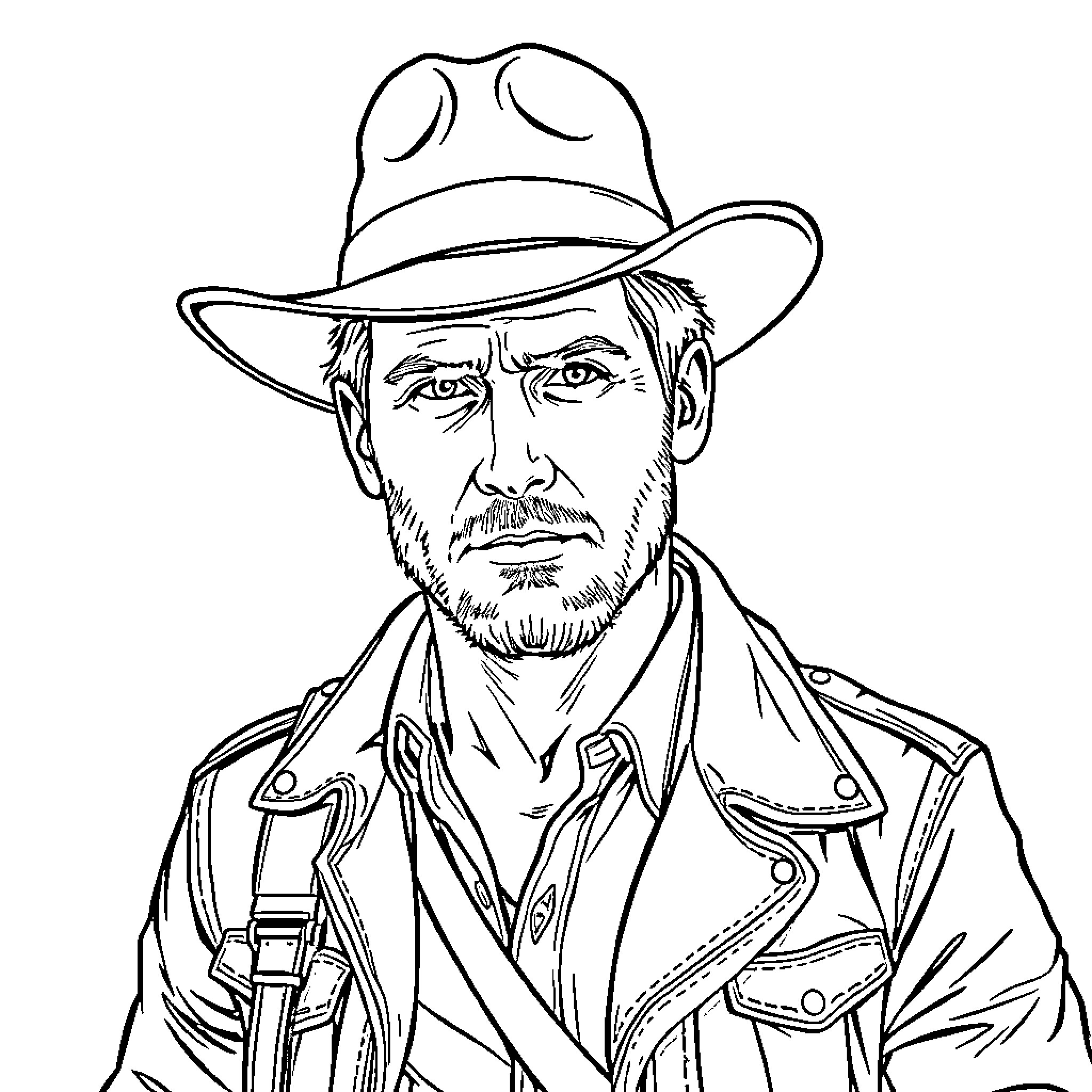 Daniel Jones in Rugged Adventurer Outfit Coloring Page (free black-and-white line drawing printable PDF for all, from beginners to advanced learners, including children, teens, adults, and seniors)
