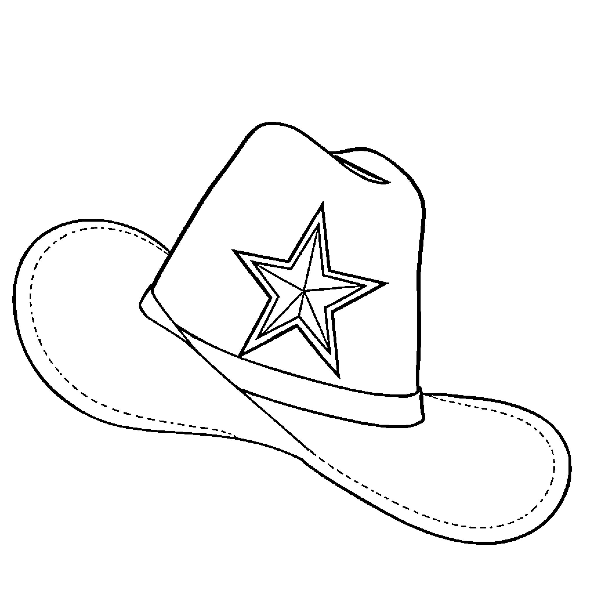 Cowboy Hat with Star Design Coloring Page (free black-and-white line drawing printable PDF for all, from beginners to advanced learners, including children, teens, adults, and seniors)