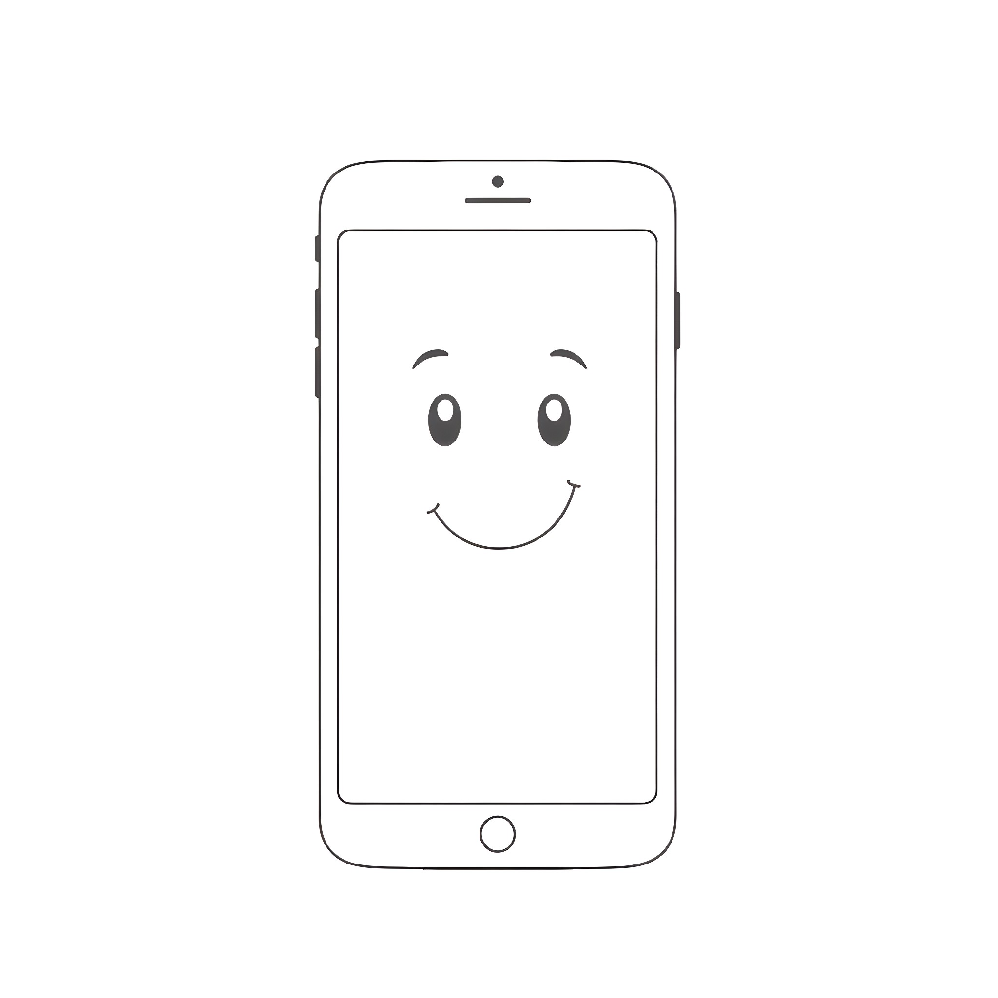 iPhone with a happy face Coloring Page (free black-and-white line drawing printable PDF for all, from beginners to advanced learners, including children, teens, adults, and seniors)