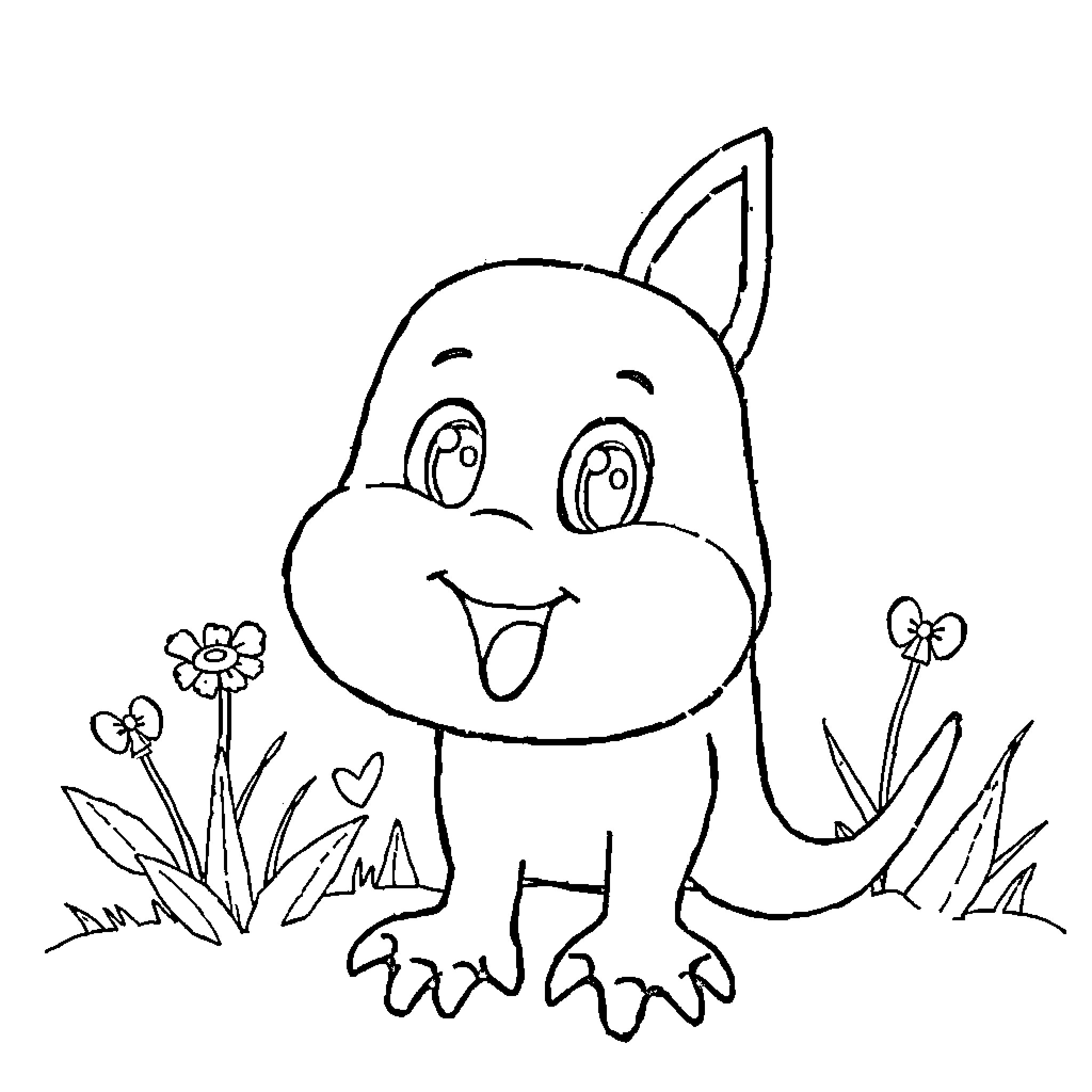 Sh Blend: Playful creature in flowery meadow Coloring Page (free black-and-white line drawing printable PDF for all, from beginners to advanced learners, including children, teens, adults, and seniors)