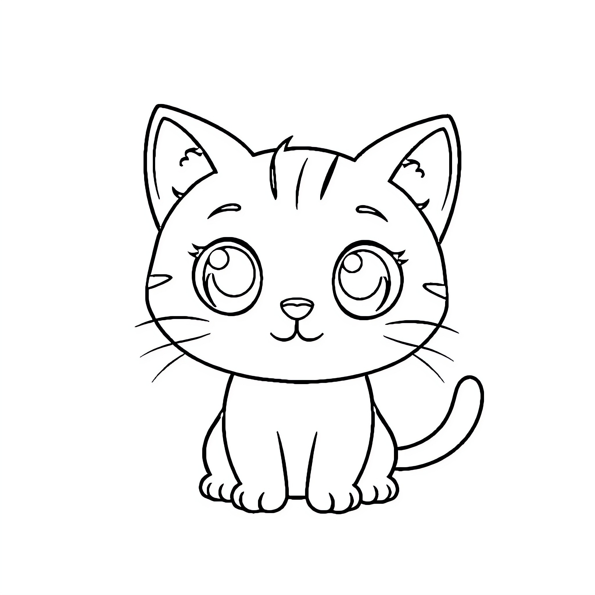 Cat with cute expression Coloring Page (free black-and-white line drawing printable PDF for all, from beginners to advanced learners, including children, teens, adults, and seniors)