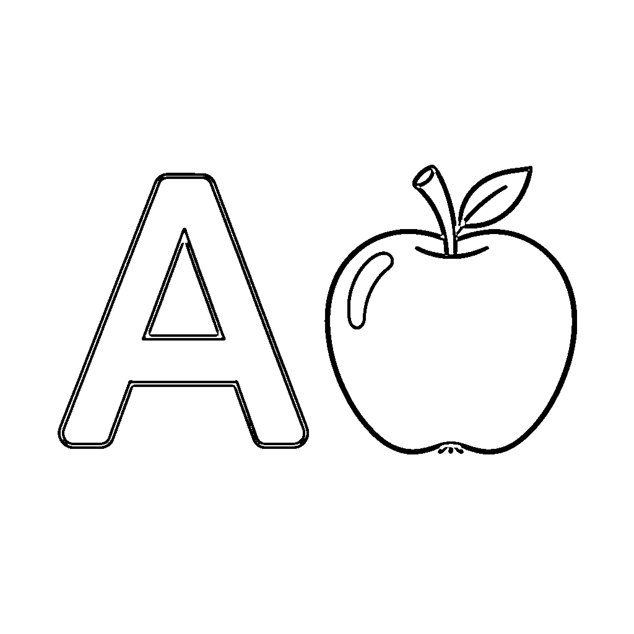 A capital letter next to a whole apple Coloring Page (free black-and-white line drawing printable PDF for all, from beginners to advanced learners, including children, teens, adults, and seniors)